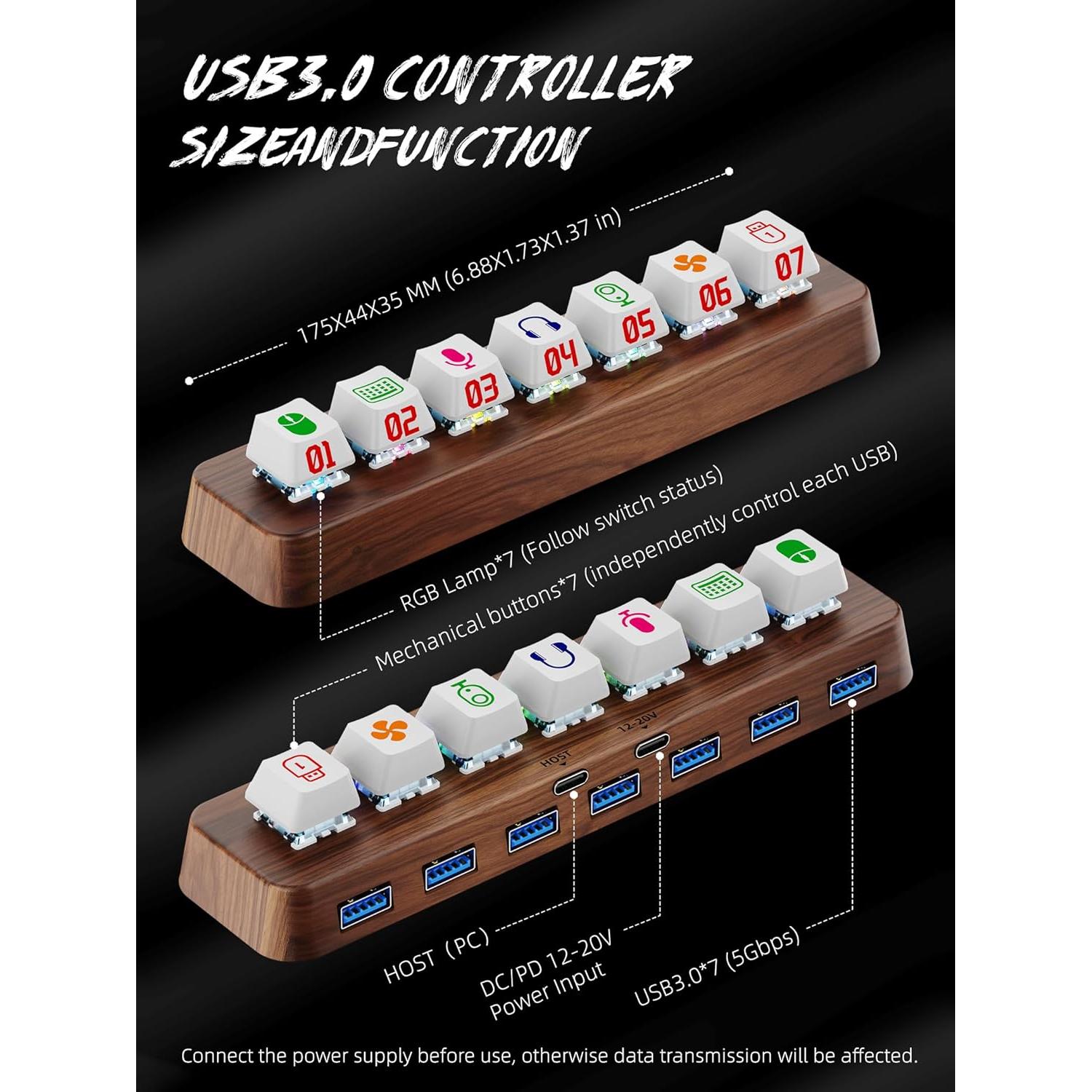 Hub USB 3.0 de Madera de Nogal 7 Puertos RGB FEIFANZHE