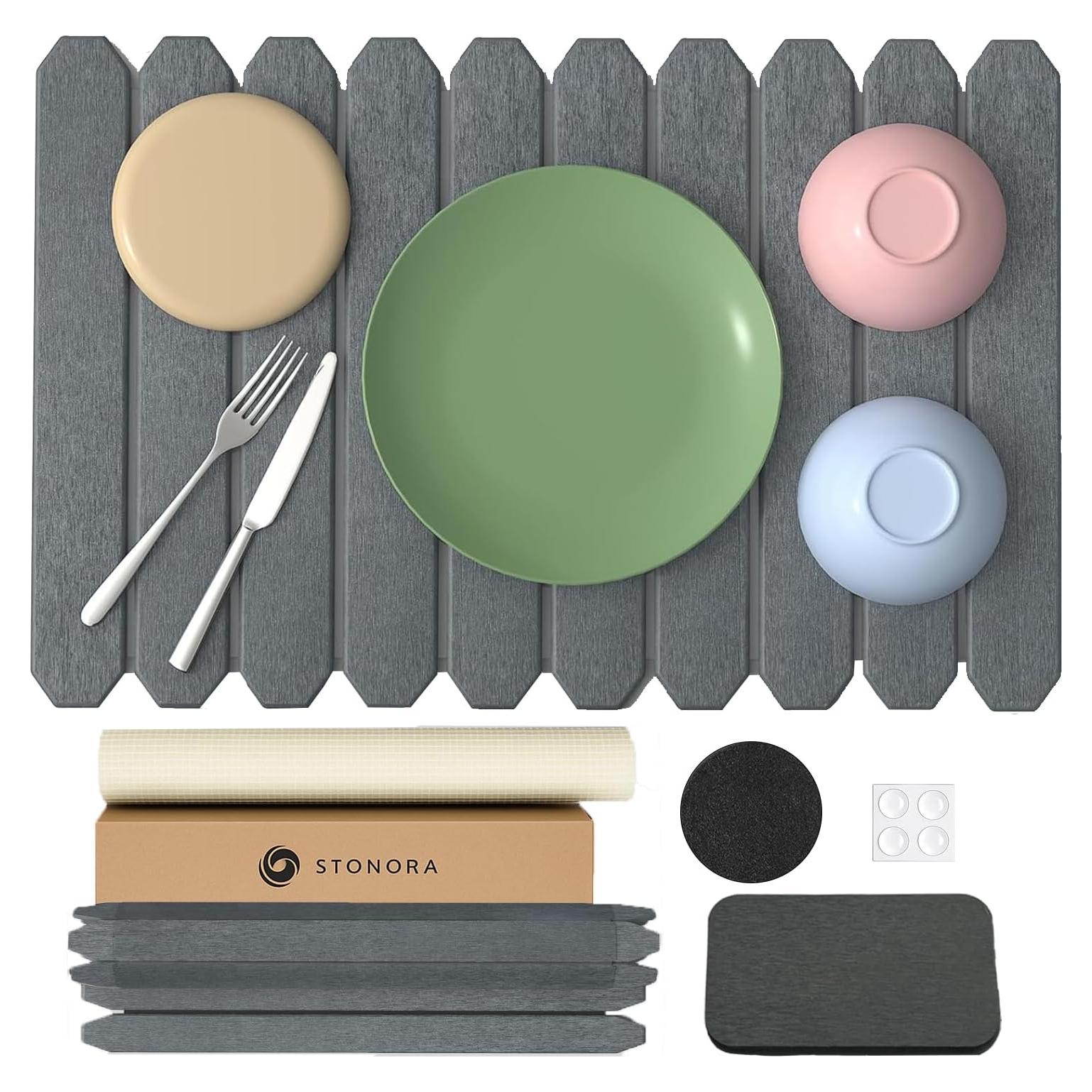 Tapete de Secado Plegable Stonaura 60x39 cm Gris Diatomita