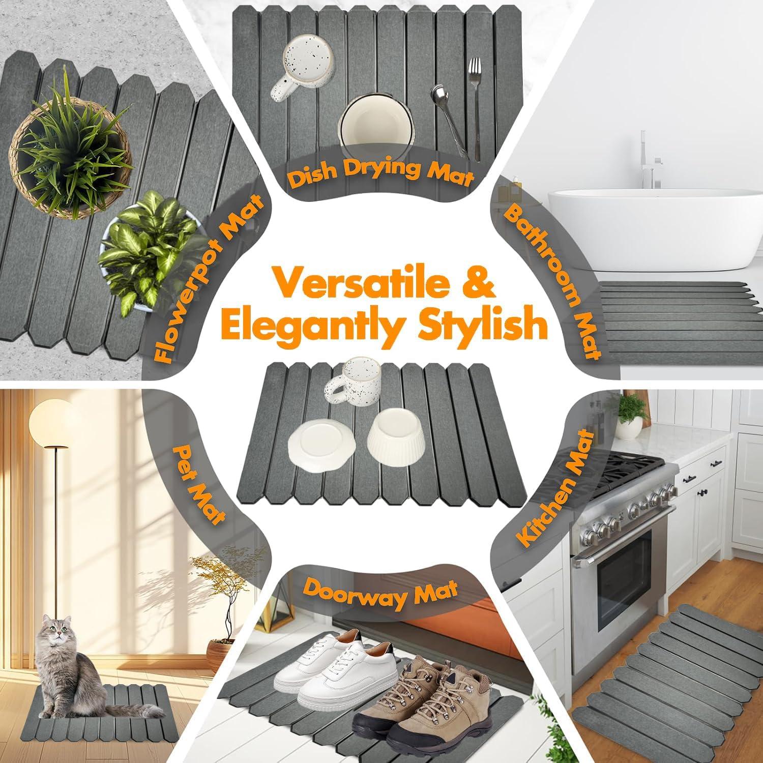 Tapete de Secado Plegable Stonaura 60x39 cm Gris Diatomita