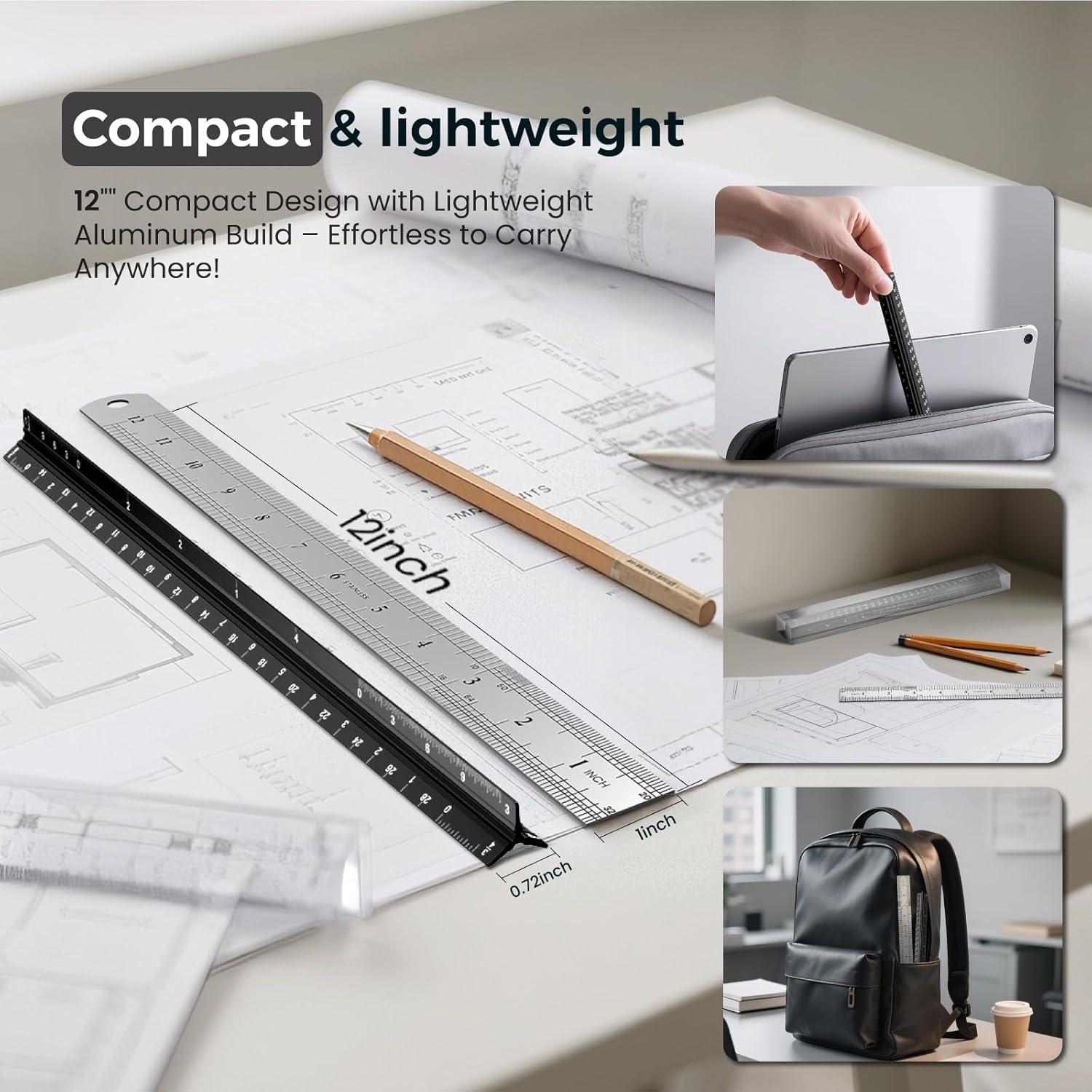 Regla de Escala Arquitectónica THLHKD 30.48 cm Metal Negro