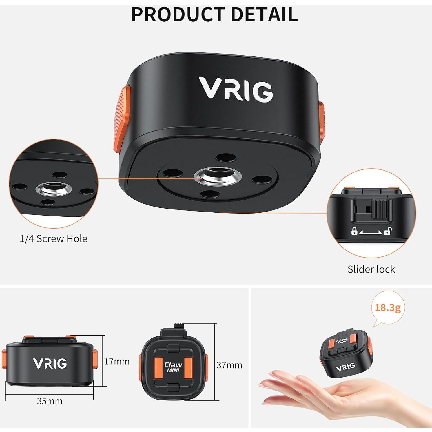 Placa de liberación rápida VRIG Claw Mini 1/4 para trípode