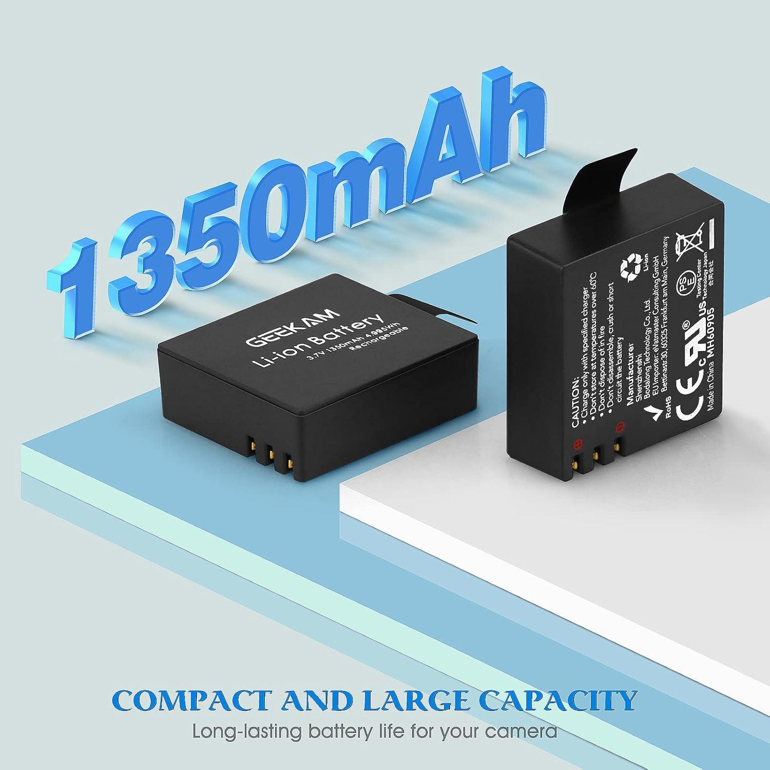 Batería Recargable GEEKAM 2x1350mAh para Cámara de Acción