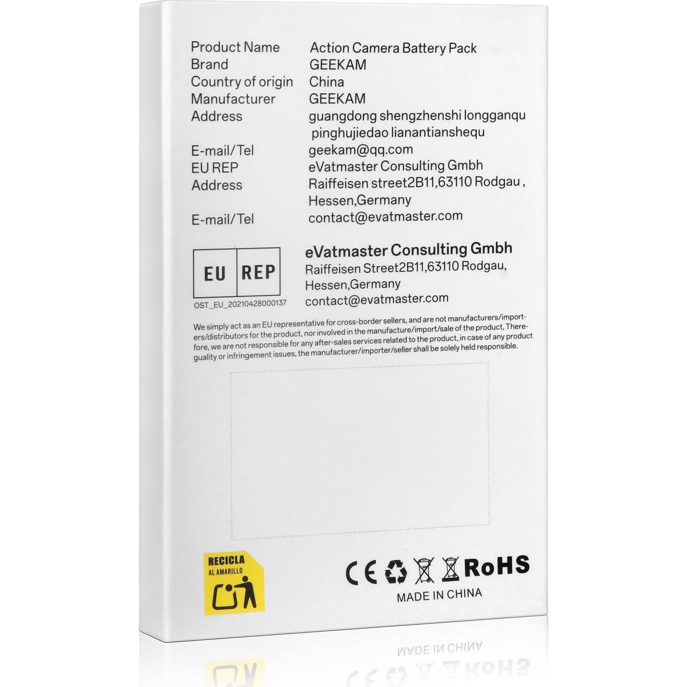 Batería Recargable GEEKAM 2x1350mAh para Cámara de Acción