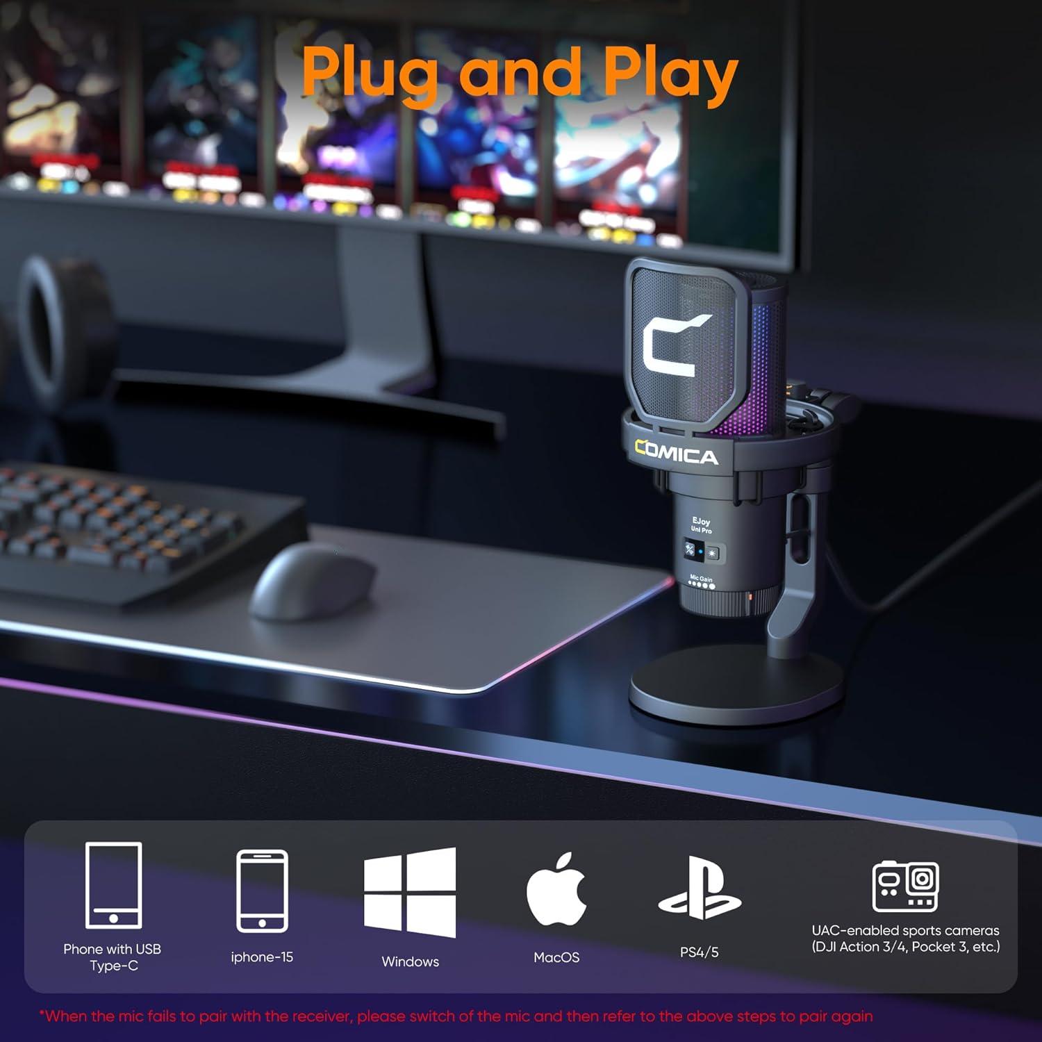 Micrófono Inalámbrico Comica Ejoy Uni Pro USB para Juegos