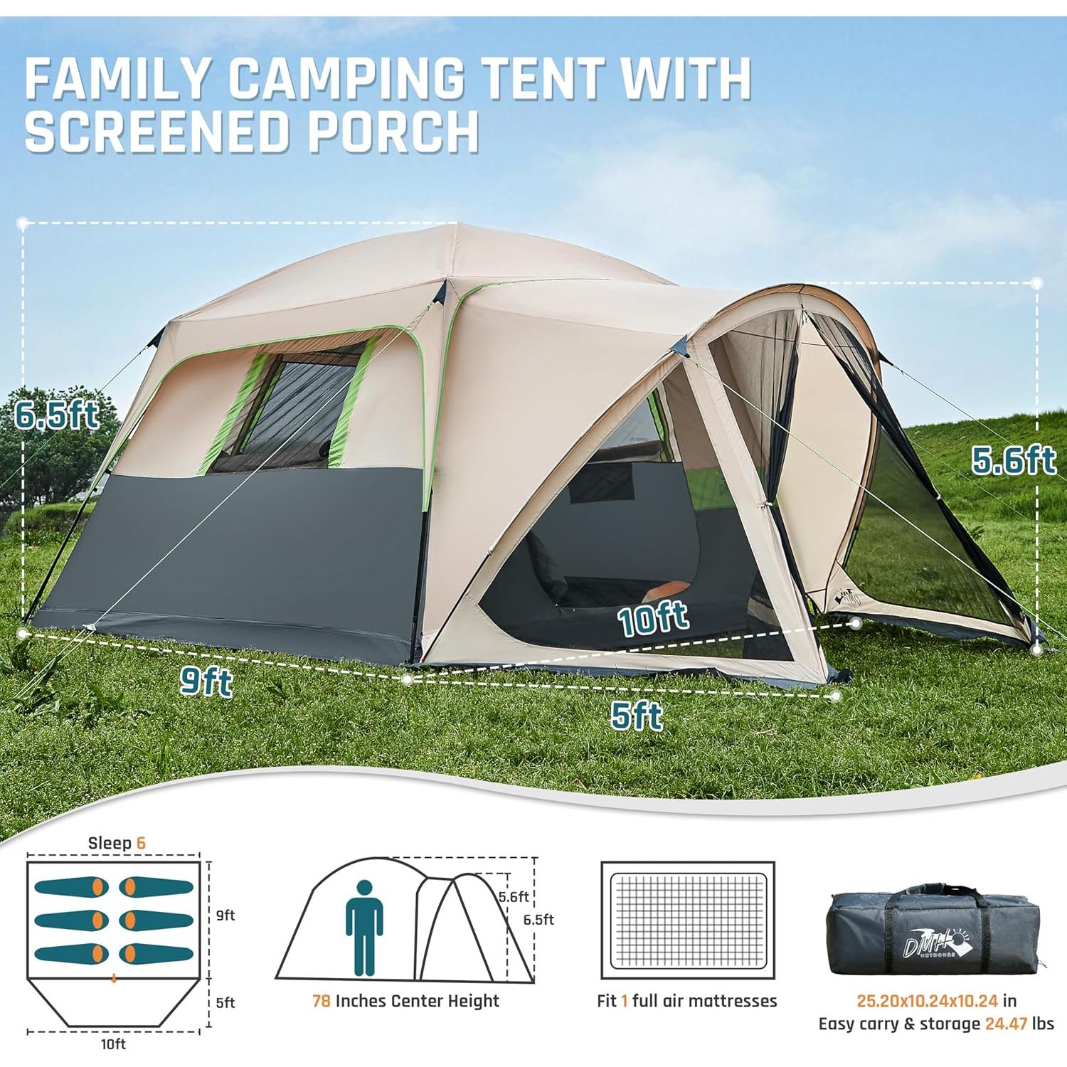Tienda de Camping DMH OUTDOORS para 6 Personas con Porche