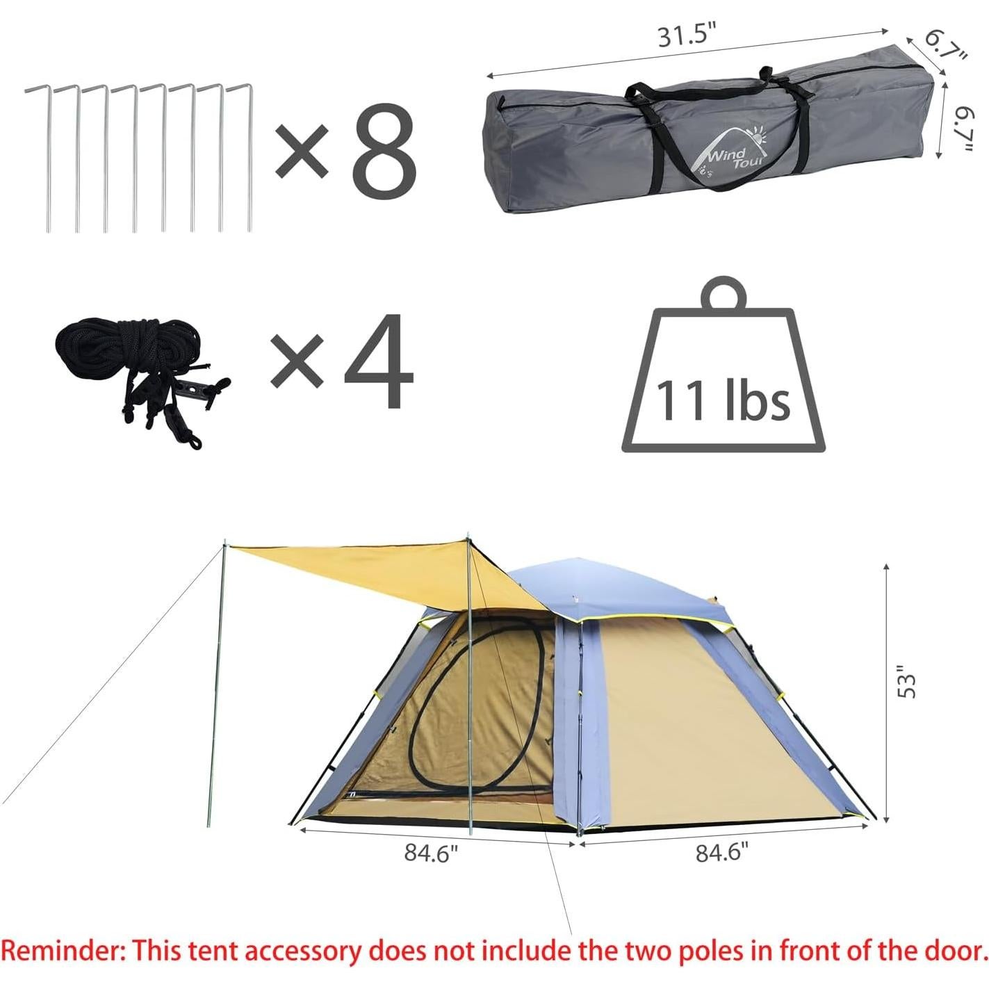 Carpa Instantánea Wind Tour para 3 Personas Azul Amarillo