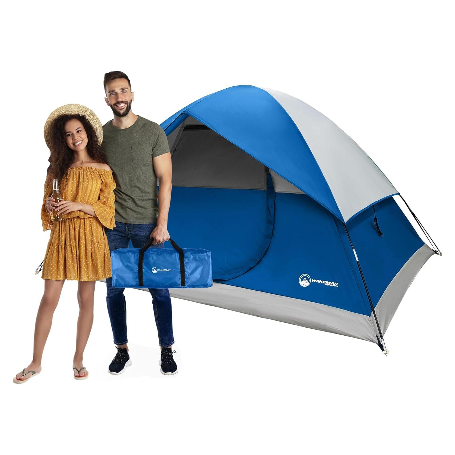 Carpa de Camping Wakeman 4 Personas Azul Impermeable