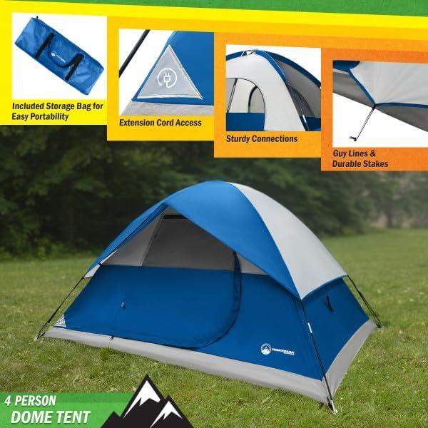 Carpa de Camping Wakeman 4 Personas Azul Impermeable