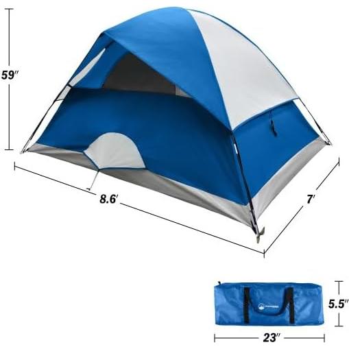 Carpa de Camping Wakeman 4 Personas Azul Impermeable