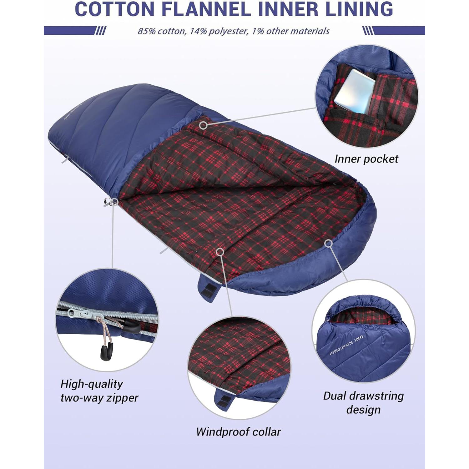 Saco de dormir KingCamp XL impermeable para clima frío y cálido