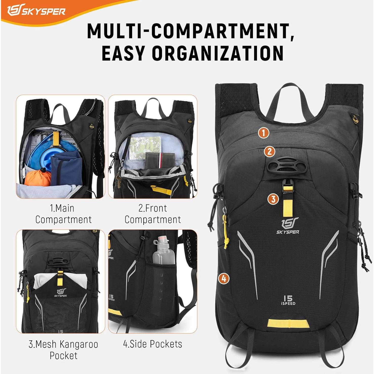 Mochila de Senderismo SKYSPER ISPEED 15L Unisex Negra