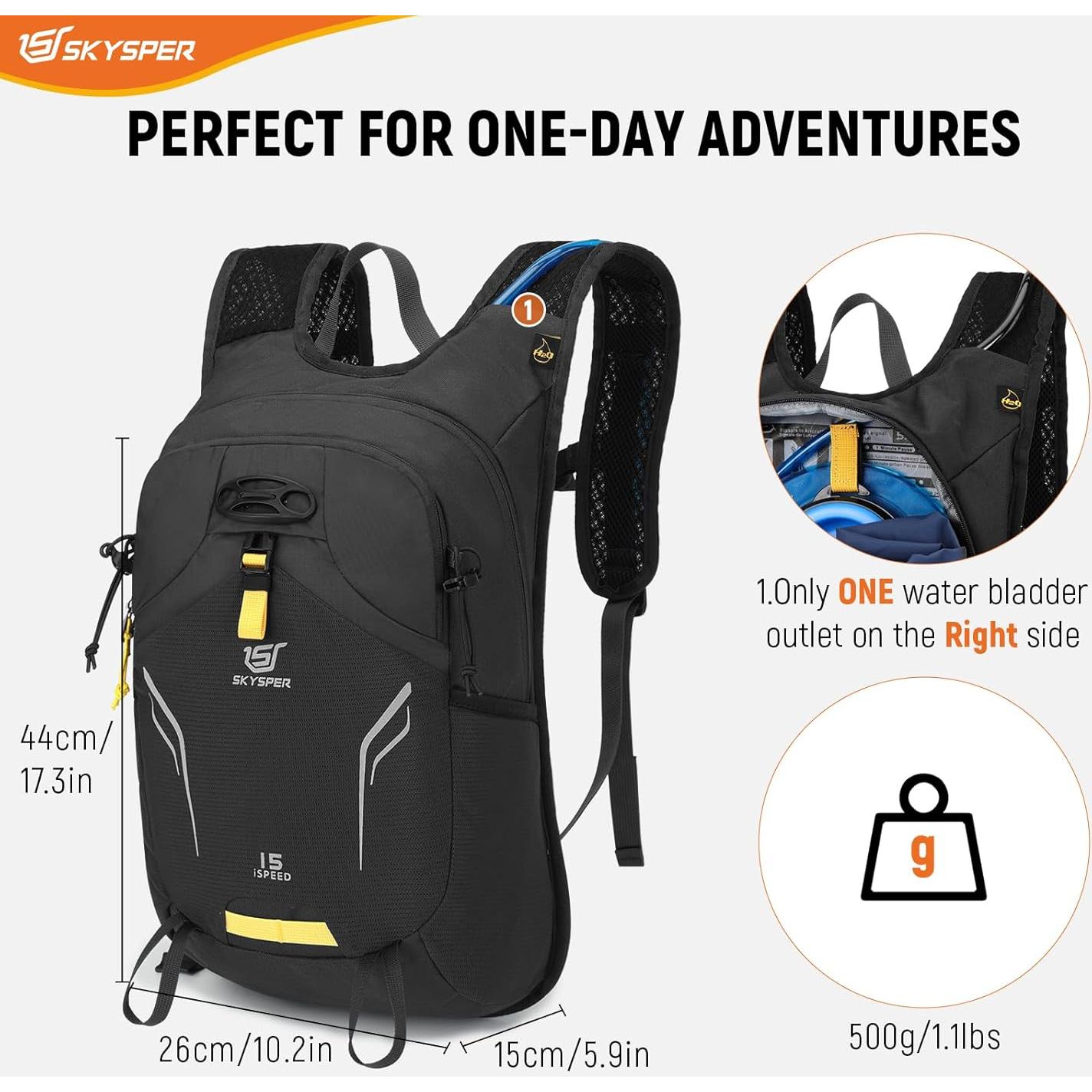 Mochila de Senderismo SKYSPER ISPEED 15L Unisex Negra