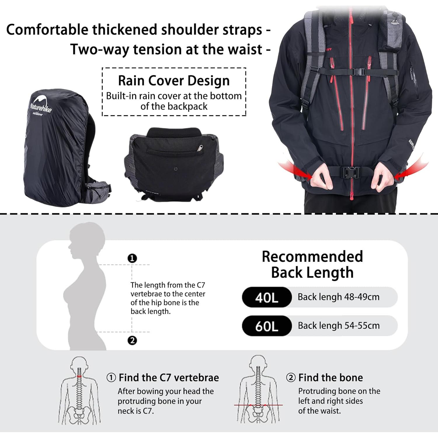 Mochila de Senderismo Windhike 60+5L Impermeable Ultraligera