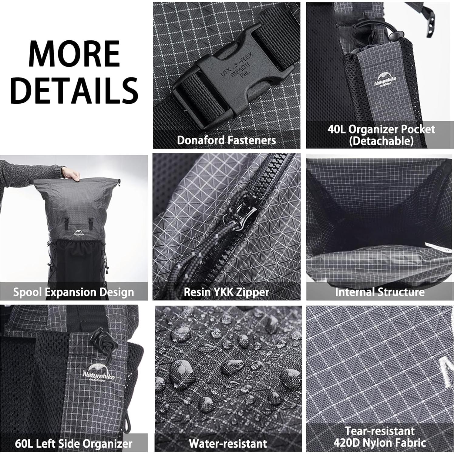 Mochila de Senderismo Windhike 60+5L Impermeable Ultraligera