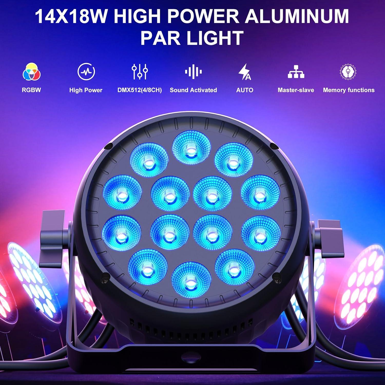 Luz Par LED RGBW 14X18W DMX512 para Escenario y Eventos