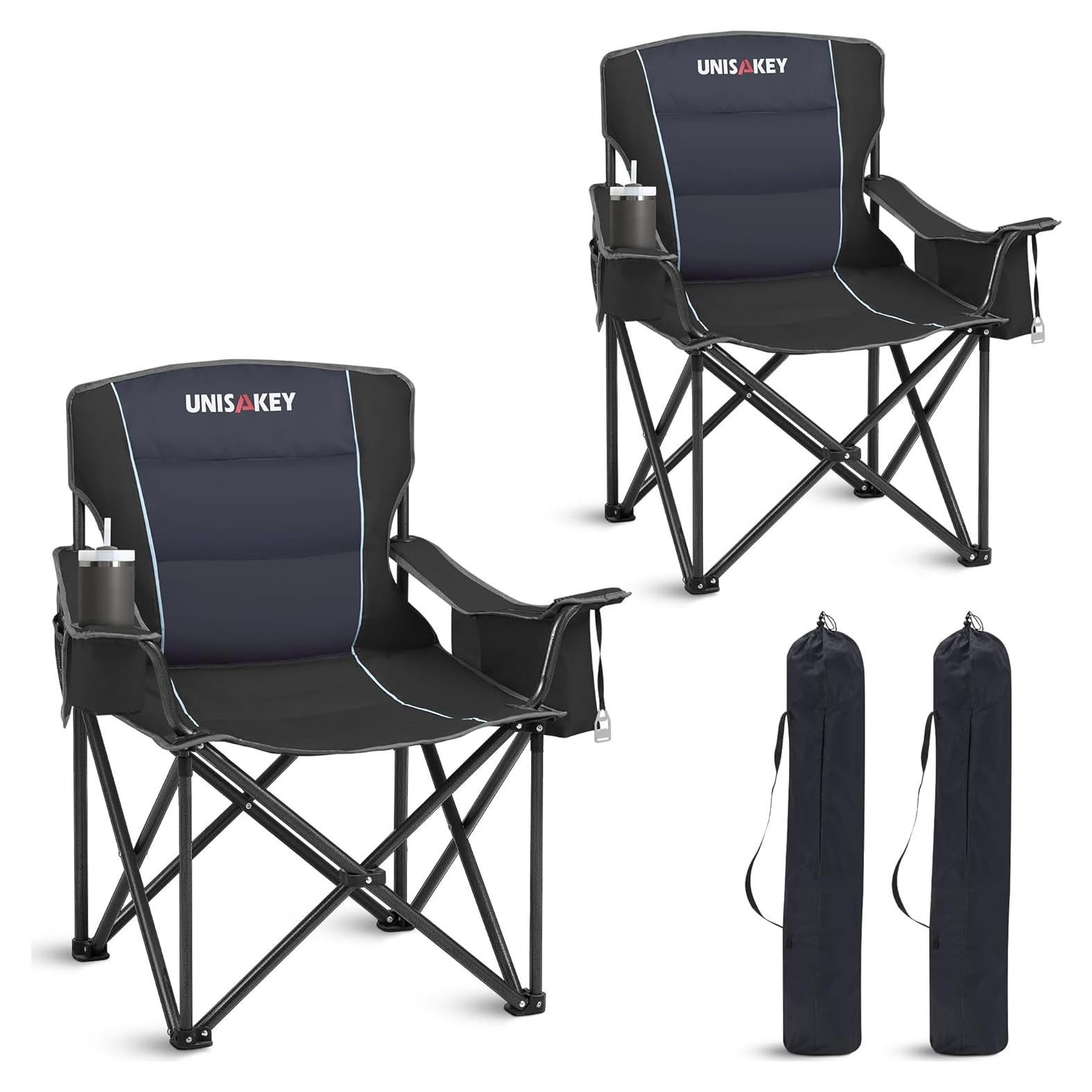 Silla de Camping Plegable Unisakey Negra - Soporta 204kg