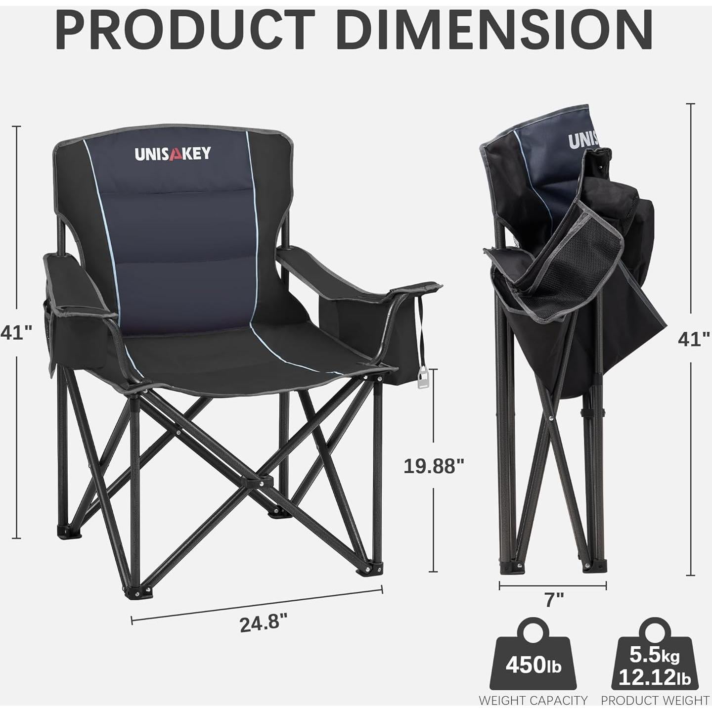 Silla de Camping Plegable Unisakey Negra - Soporta 204kg