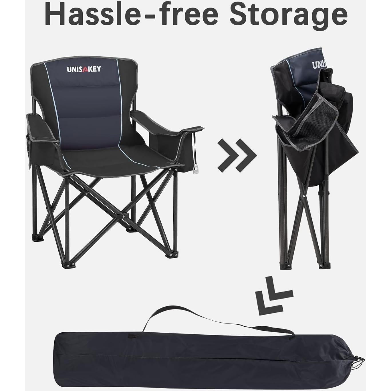 Silla de Camping Plegable Unisakey Negra - Soporta 204kg