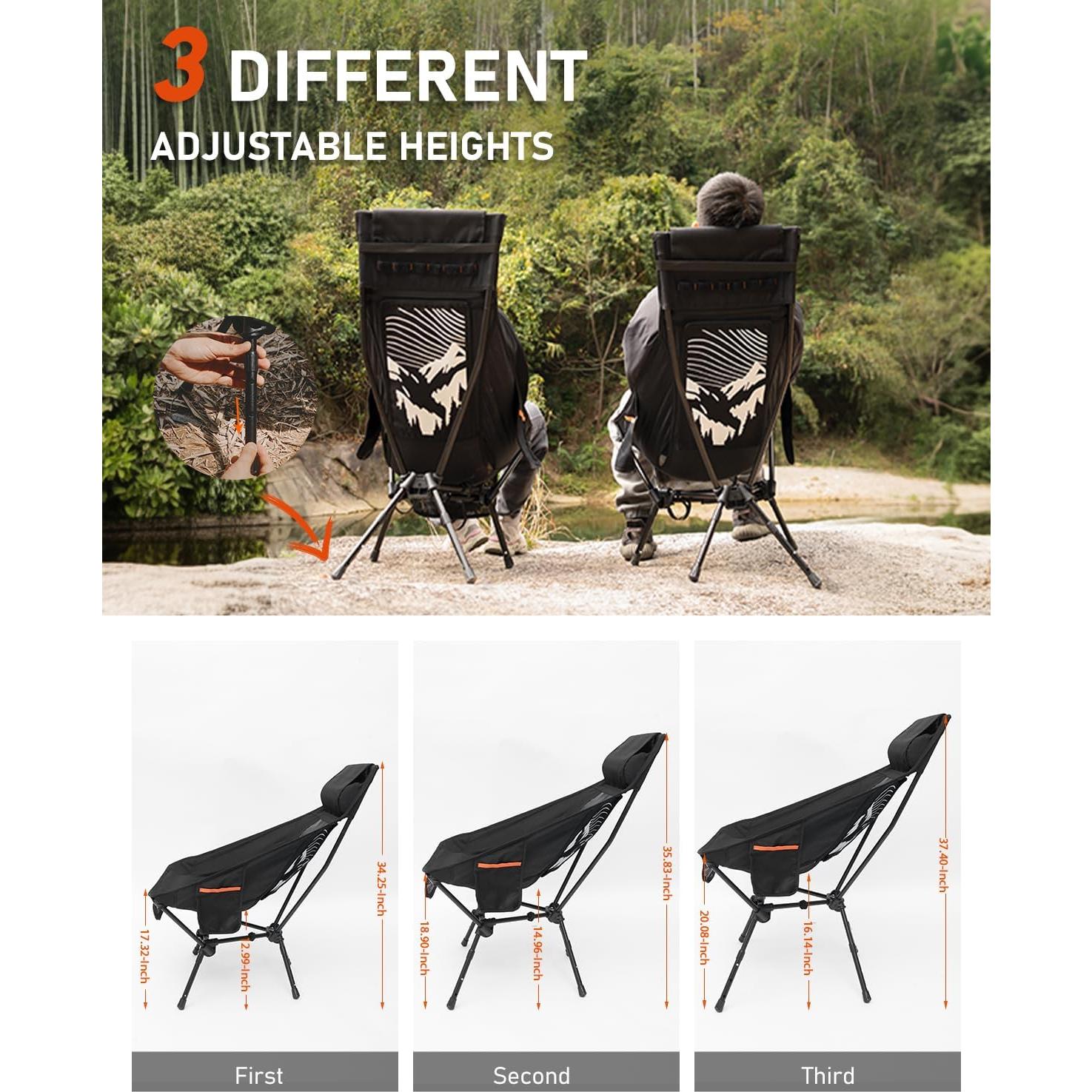 Silla de Camping Plegable NOVSIGHT con Respaldo Alto y Reposacabezas