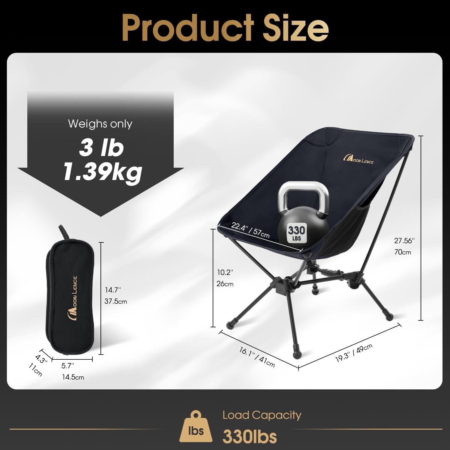 Silla de Camping Plegable MOON LENCE 150 kg Negra