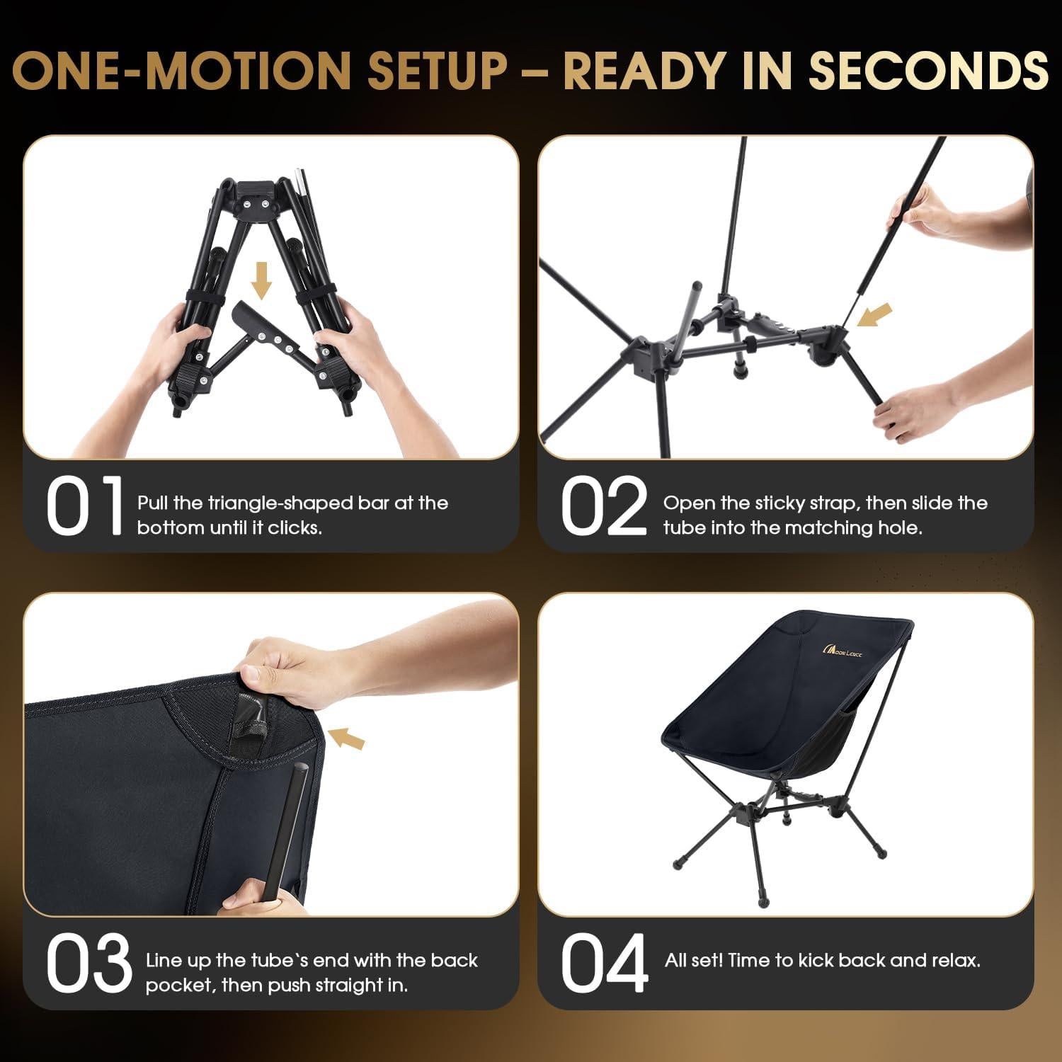 Silla de Camping Plegable MOON LENCE 150 kg Negra