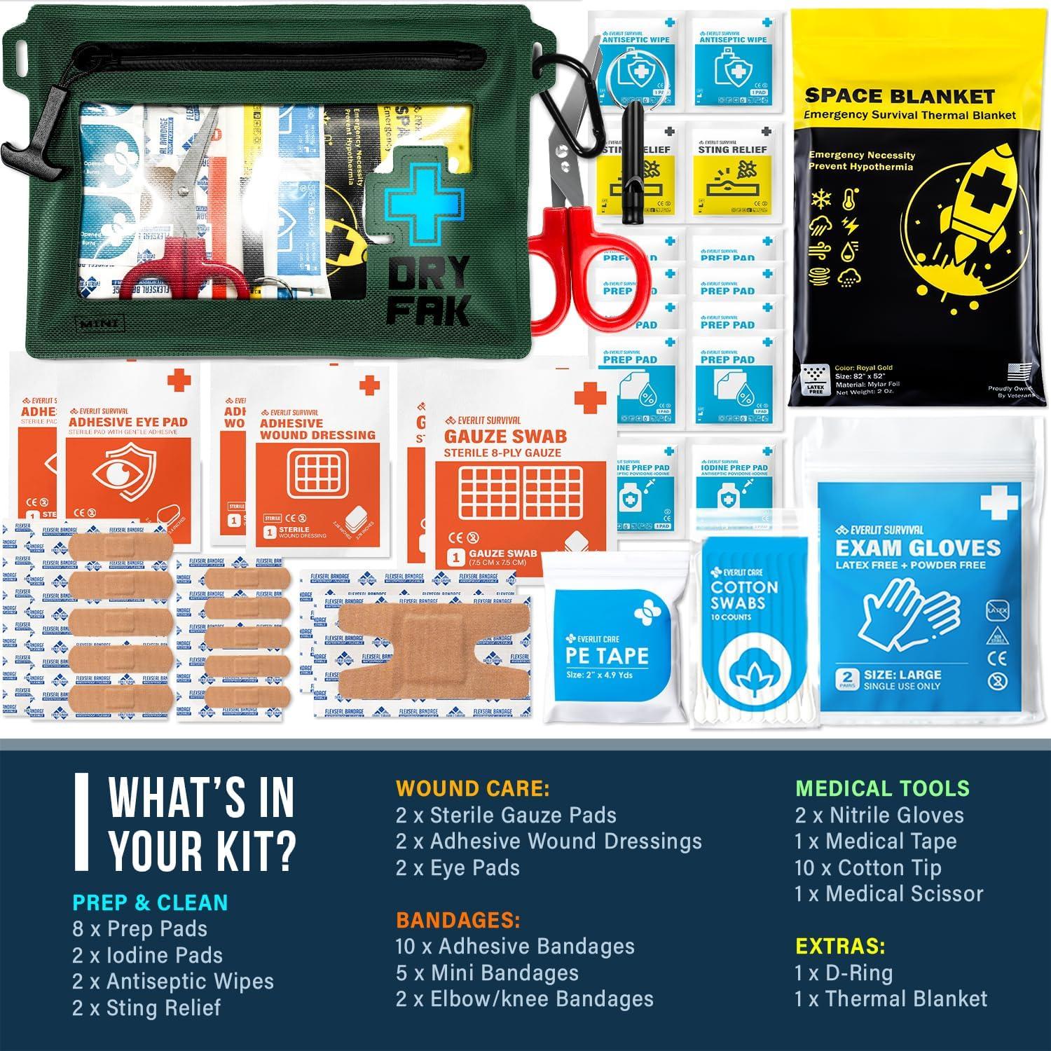 Kit de Primeros Auxilios Impermeable EVERLIT 55 Piezas Verde