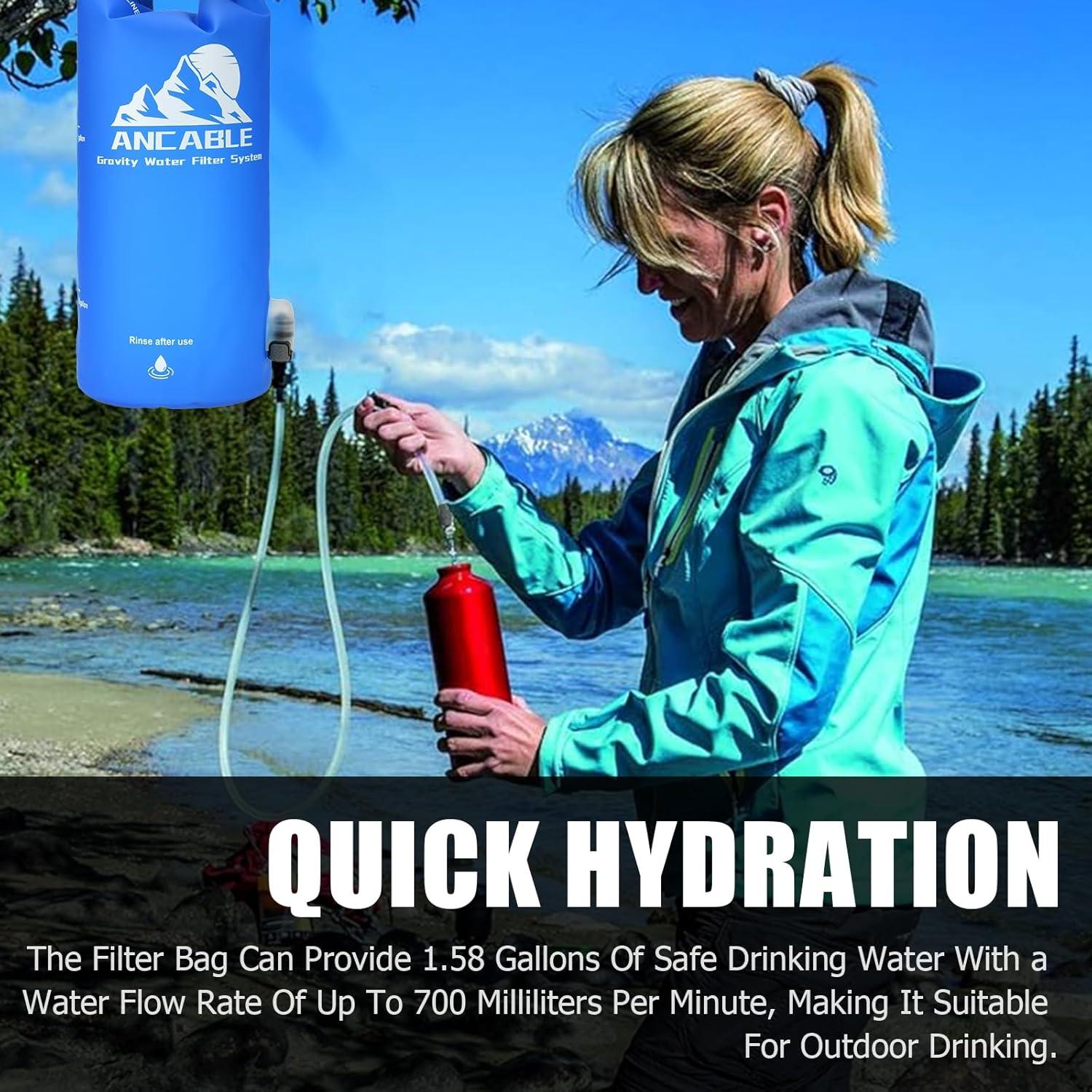 Filtro de Agua por Gravedad Ancable 5.68L para Camping Azul