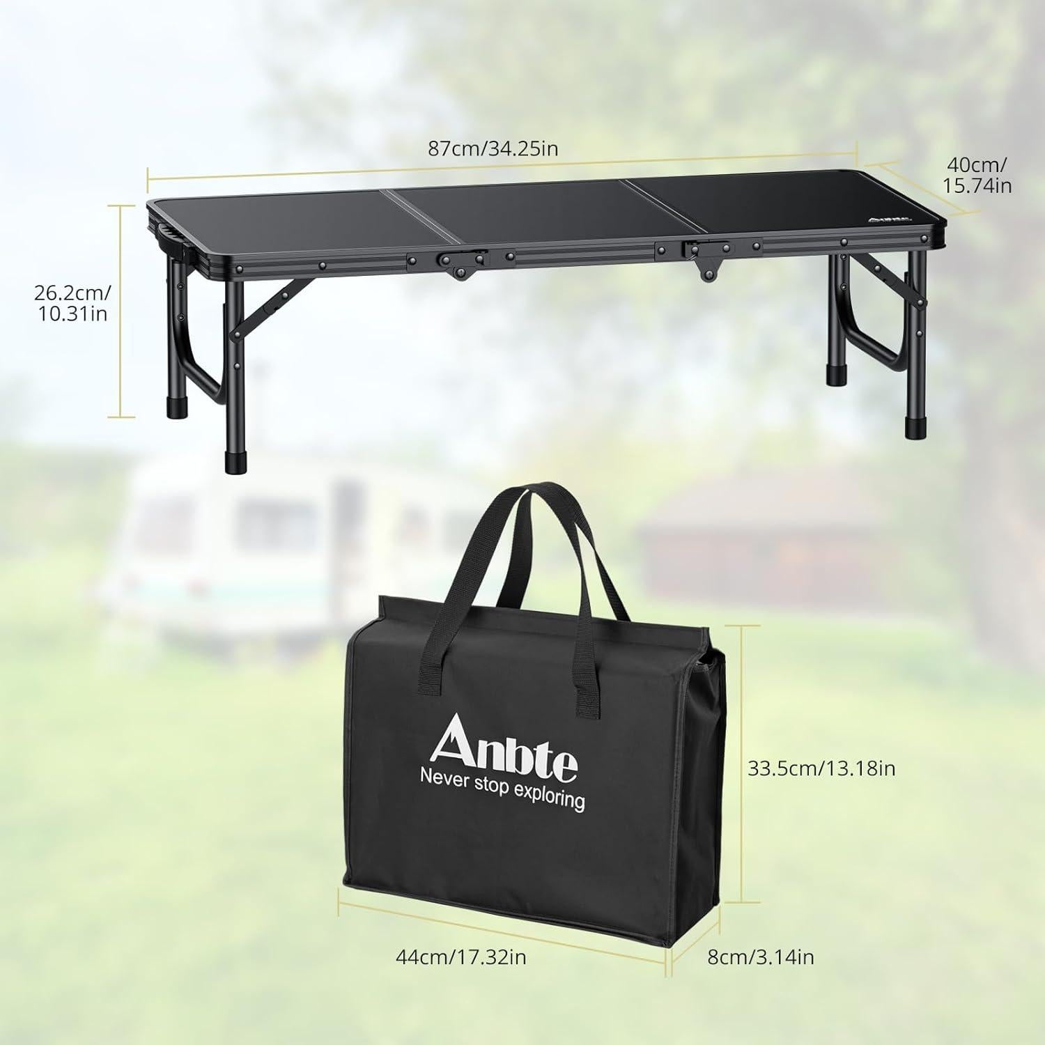 Mesa de Picnic Plegable Anbte Negra 86.4x39.9 cm 29.9 kg