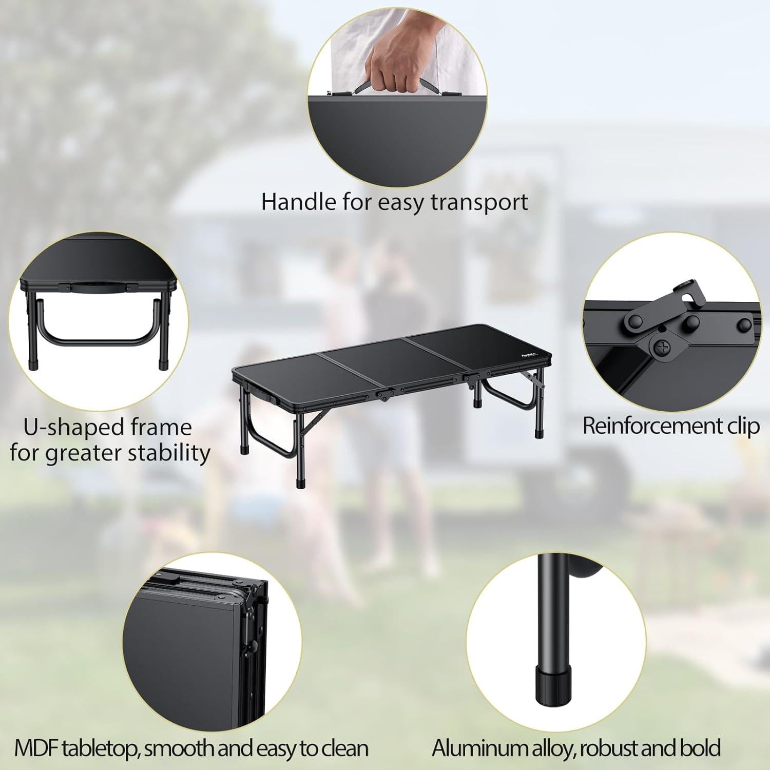 Mesa de Picnic Plegable Anbte Negra 86.4x39.9 cm 29.9 kg