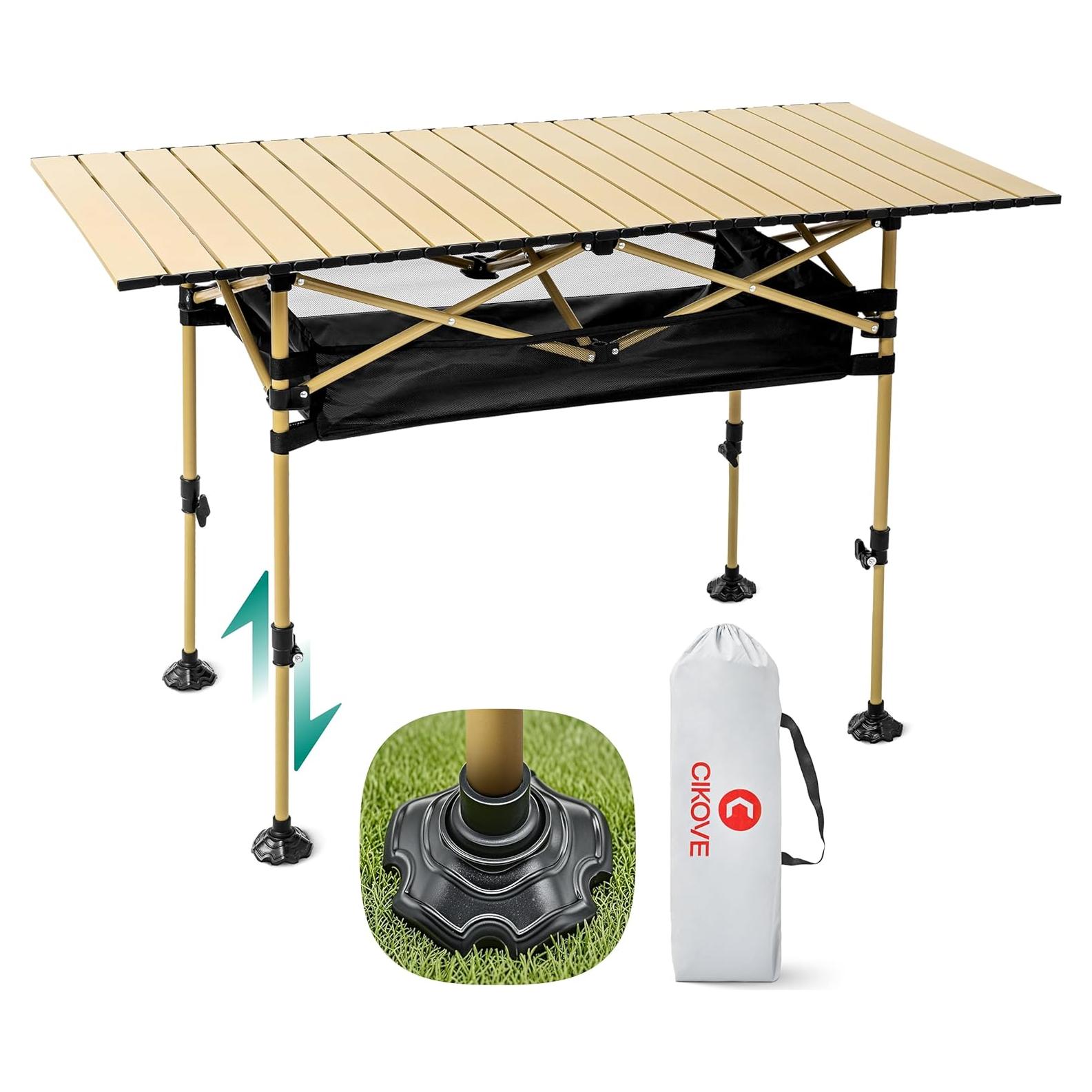 Mesa de Camping Plegable CIKOVE Beige Ajustable 119 cm