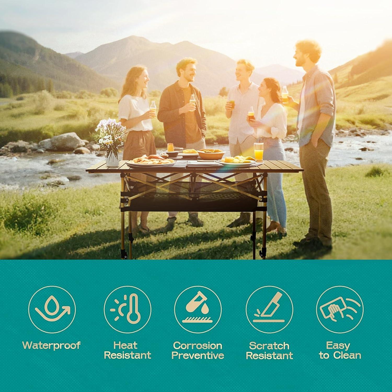 Mesa de Camping Plegable CIKOVE Beige Ajustable 119 cm