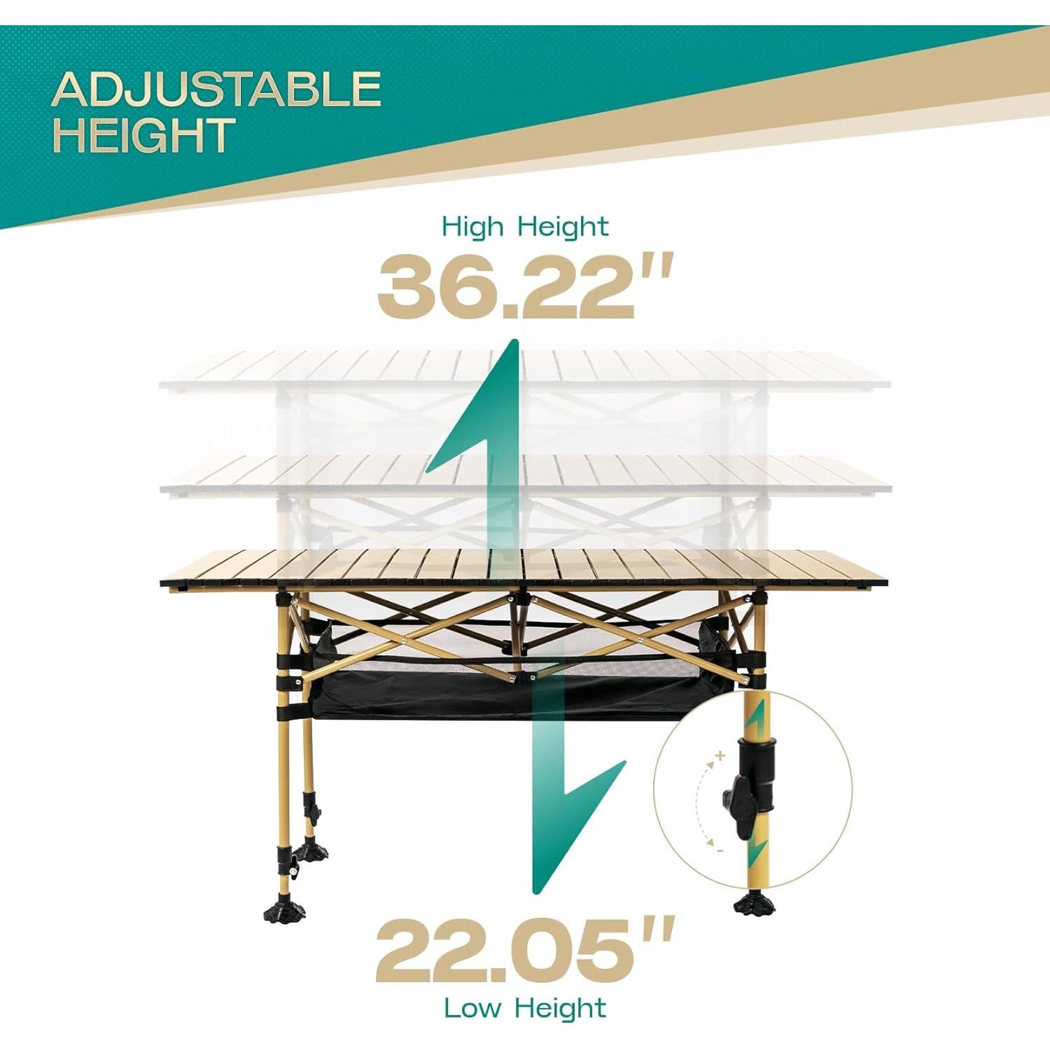 Mesa de Camping Plegable CIKOVE Beige Ajustable 119 cm
