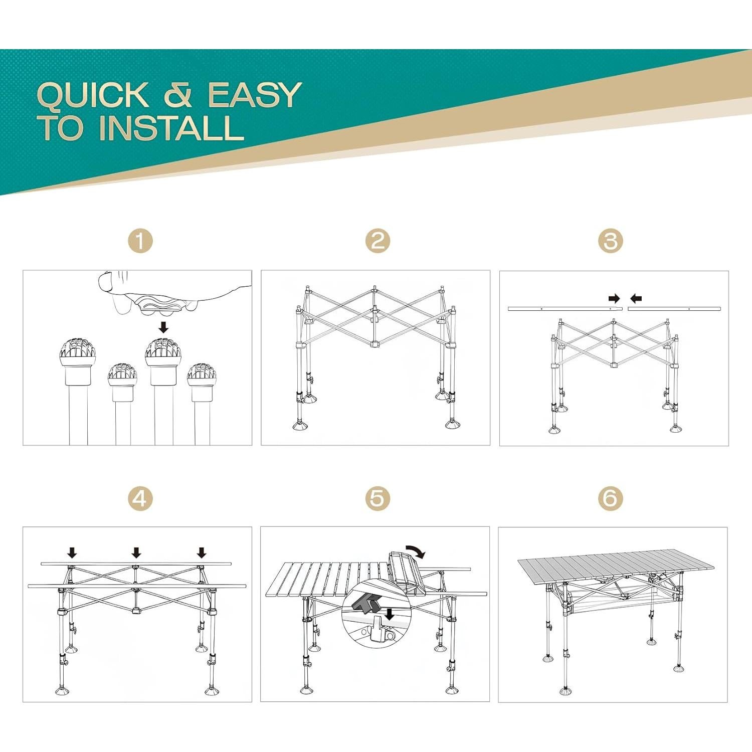 Mesa de Camping Plegable CIKOVE Beige Ajustable 119 cm