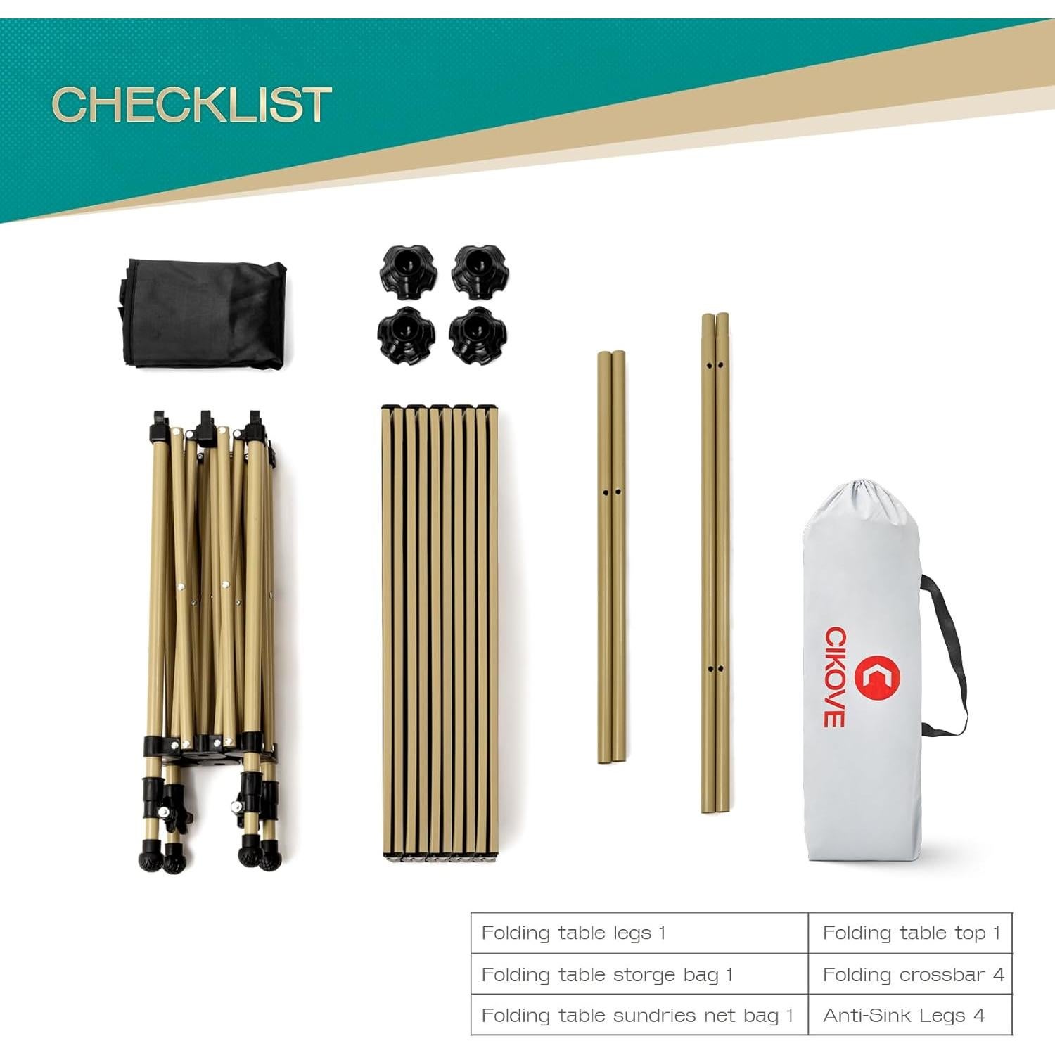 Mesa de Camping Plegable CIKOVE Beige Ajustable 119 cm