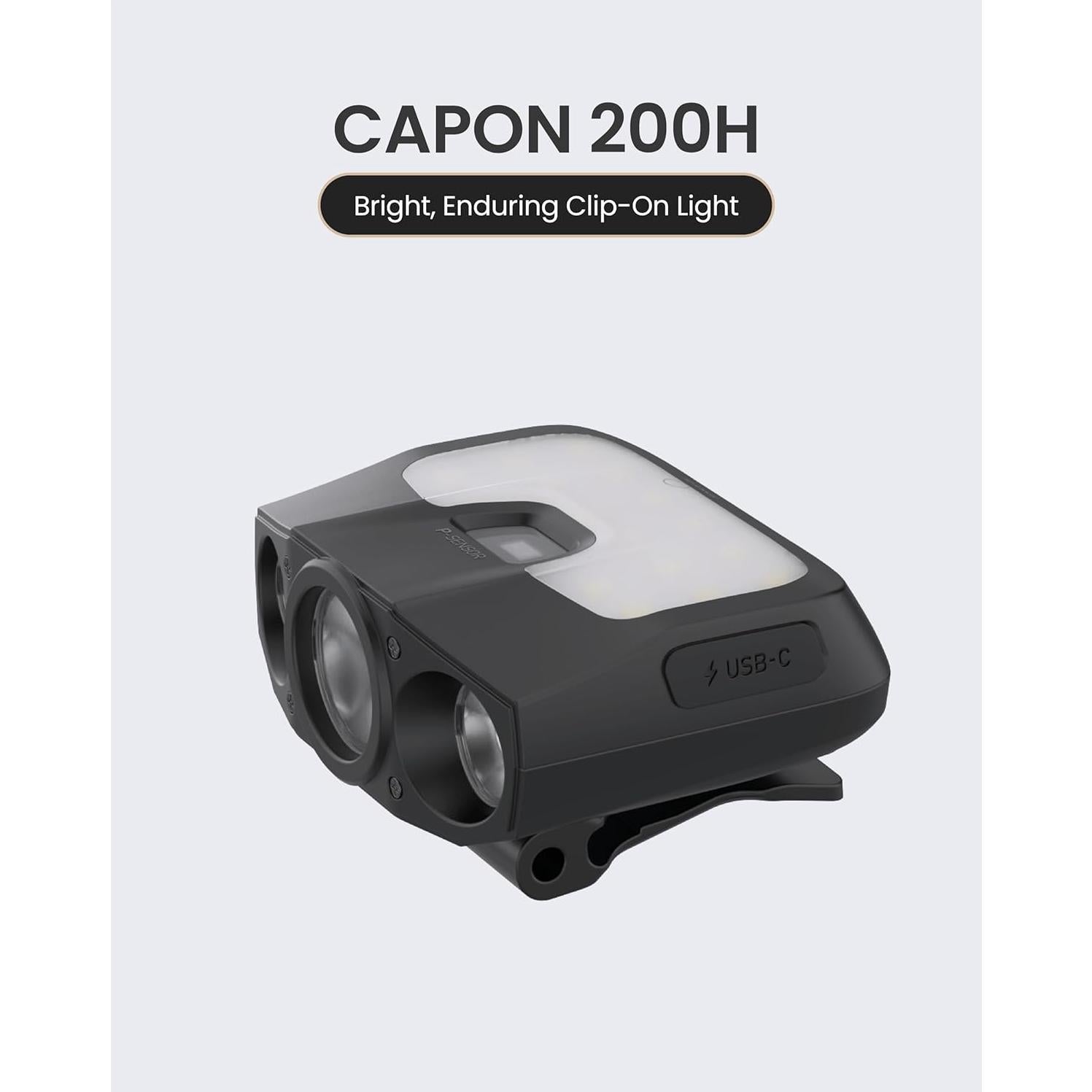 Linterna Frontal Recargable Claymore Capon 200H Negra - 1000 Lúmenes, Impermeable, USB-C