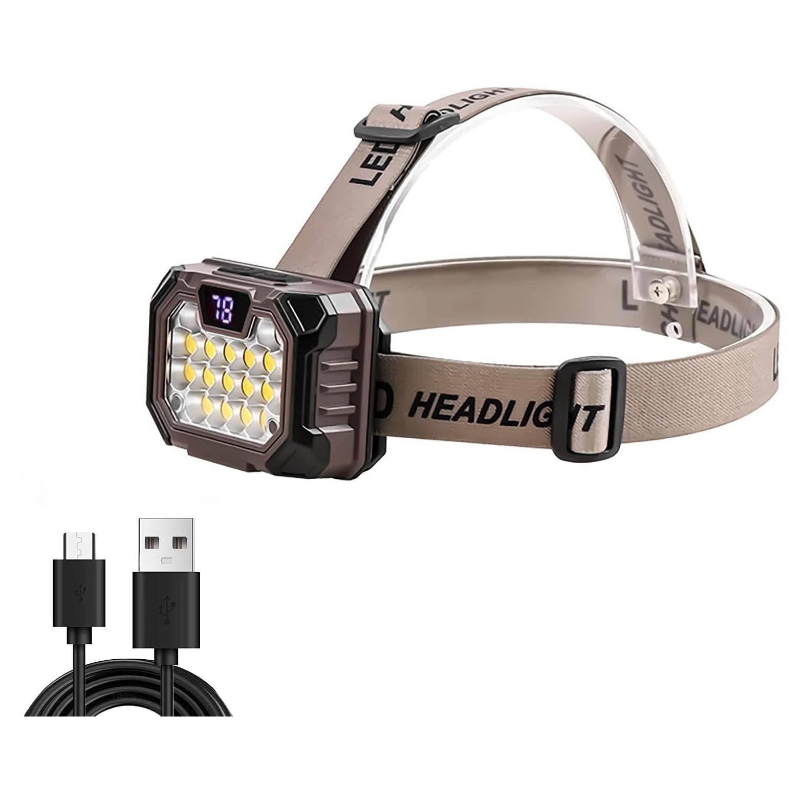 Linterna Frontal LED Recargable 1000 Lúmenes USB C Impermeable