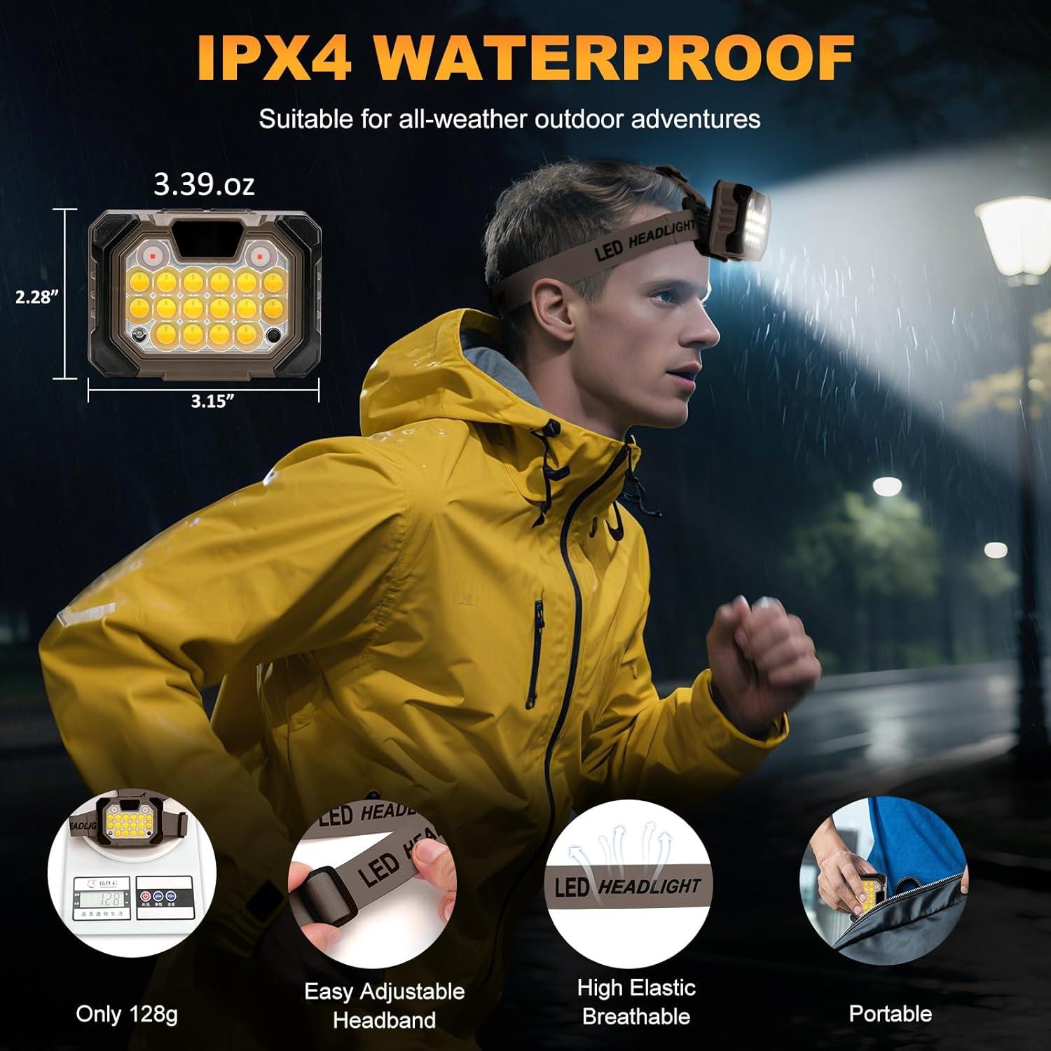 Linterna Frontal LED Recargable 1000 Lúmenes USB C Impermeable