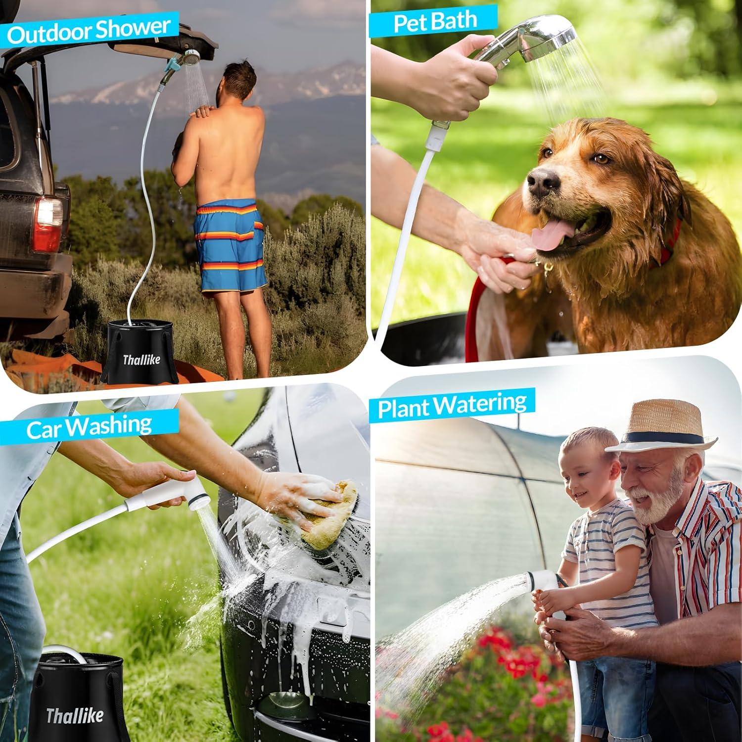 Ducha de Camping Portátil Thallike con Cubo Plegable 28L