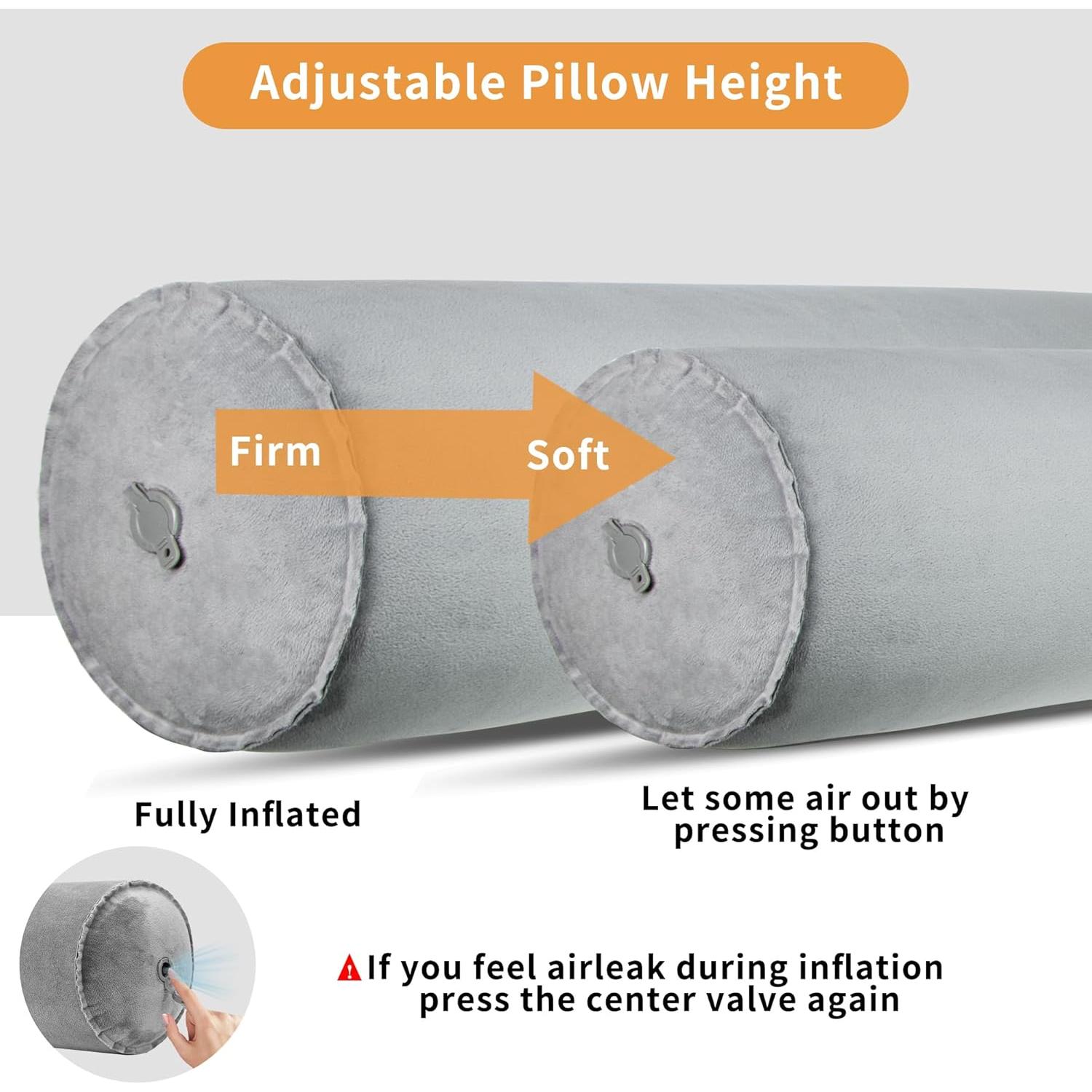 Almohada Inflable Cilíndrica EULANT 90x20 cm Gris para Dormir