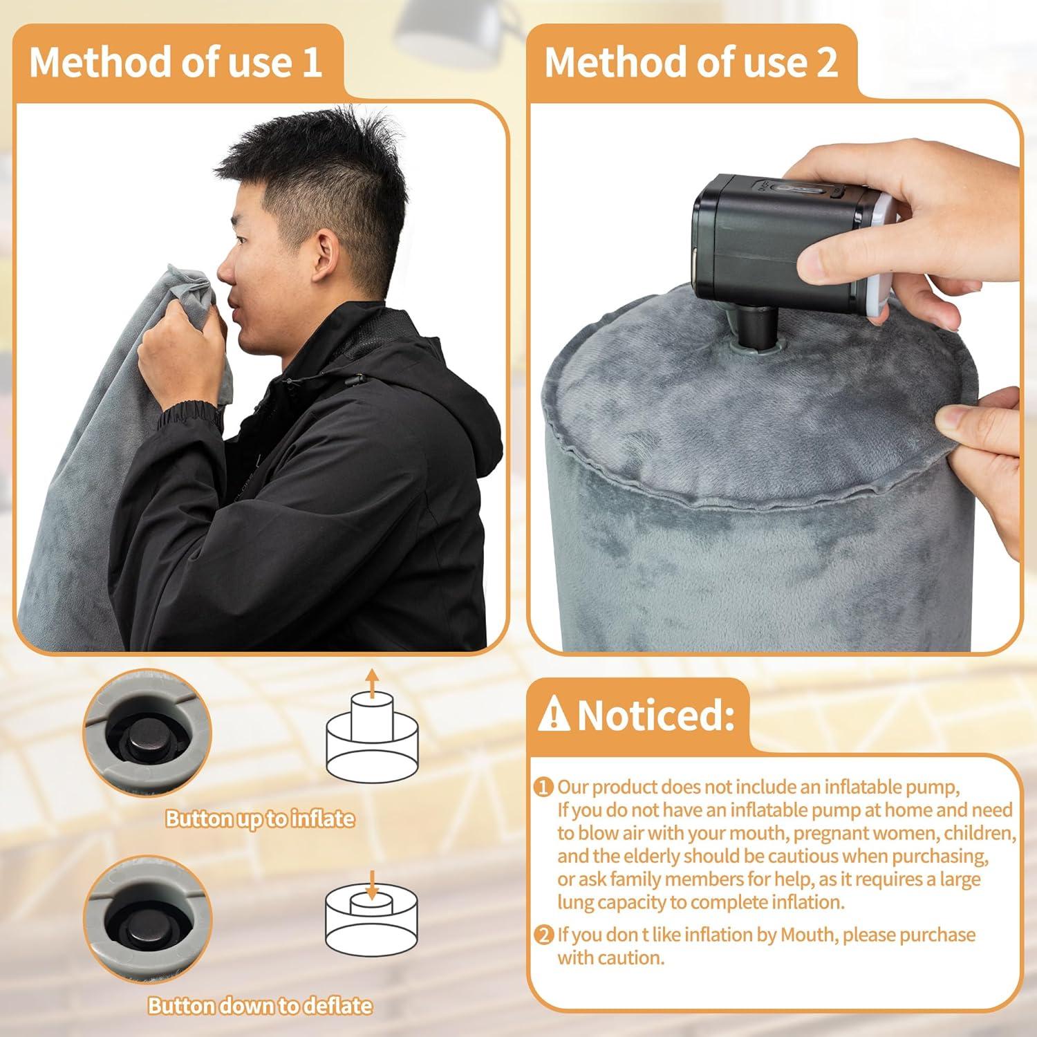 Almohada Inflable Cilíndrica EULANT 90x20 cm Gris para Dormir