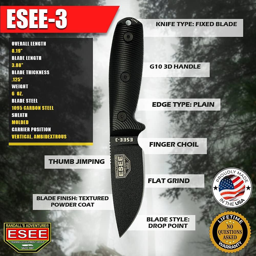 Cuchillo ESEE-3 Fijo 20.8 cm Acero Carbono 1095 Mango G10