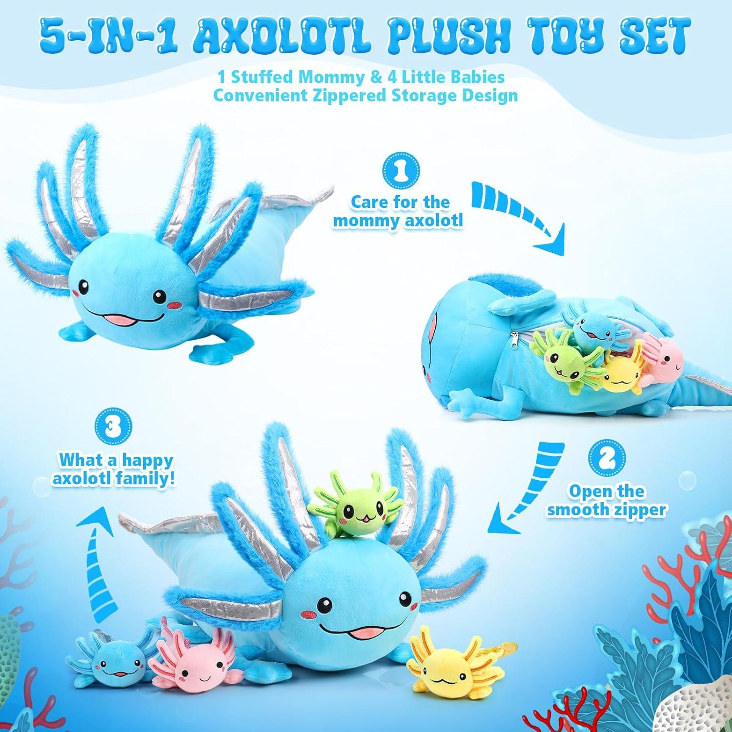 Conjunto de Peluches Axolotl Aoriher 5 Piezas 60 cm Azul