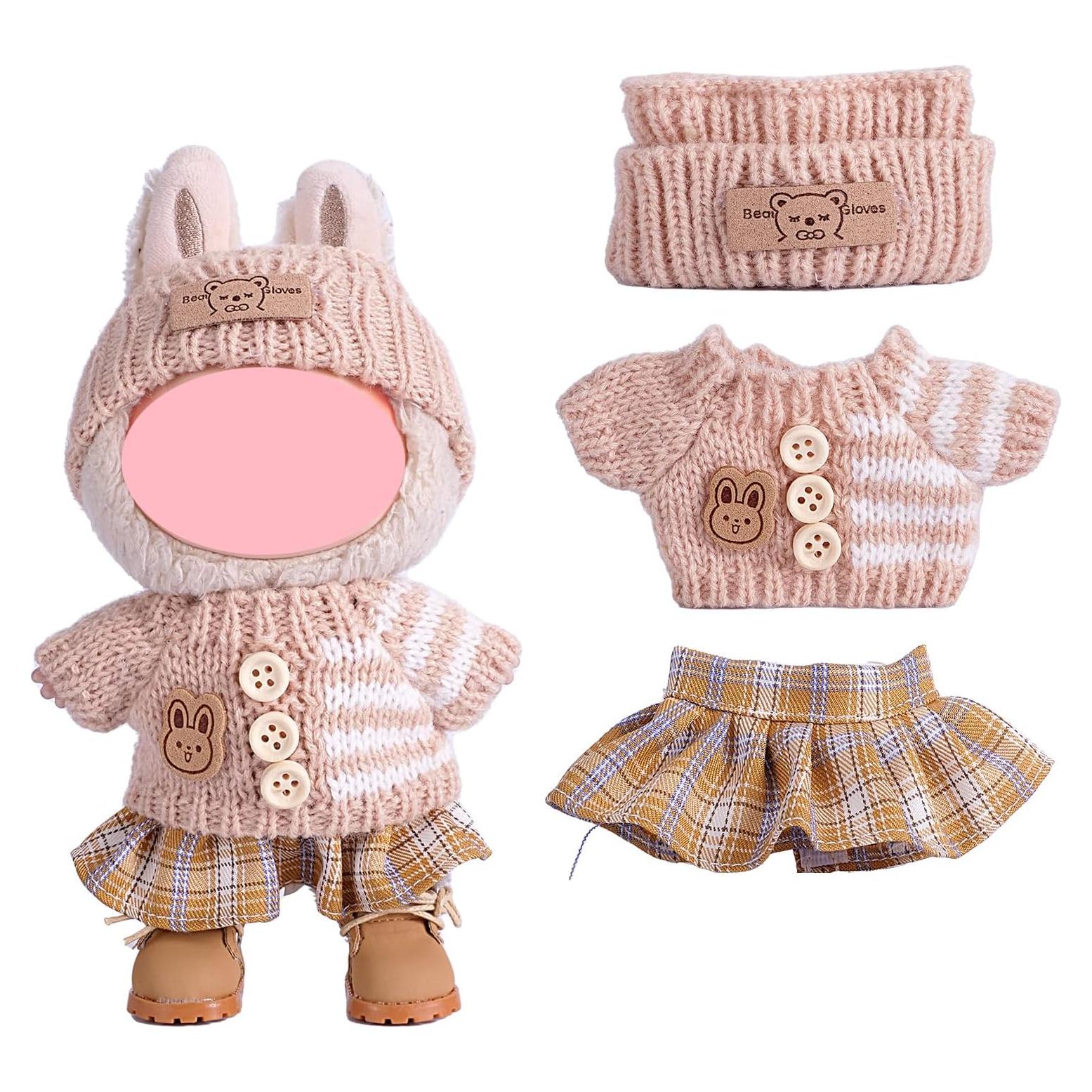 Conjunto de Ropa para Muñeca 17cm Labubu 3pcs Beige