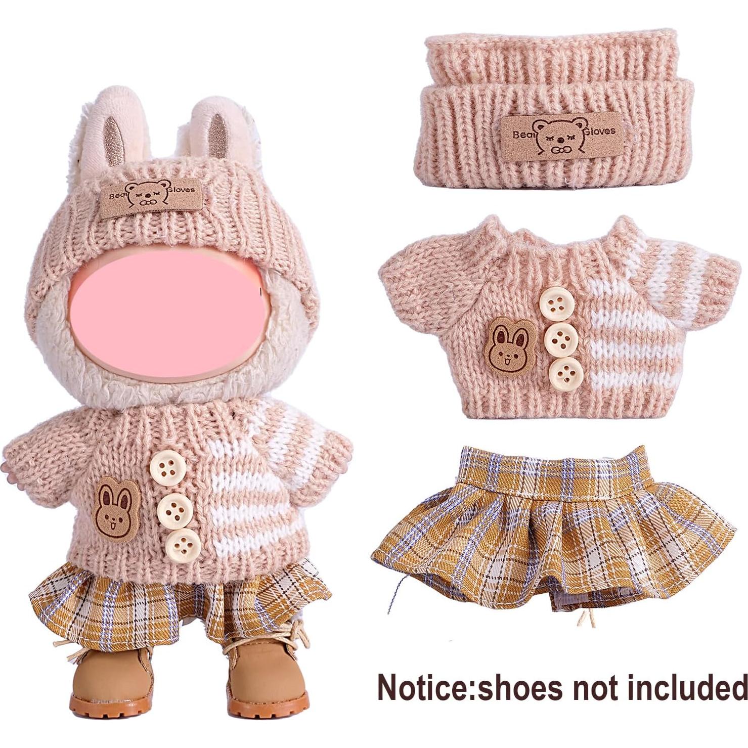 Conjunto de Ropa para Muñeca 17cm Labubu 3pcs Beige