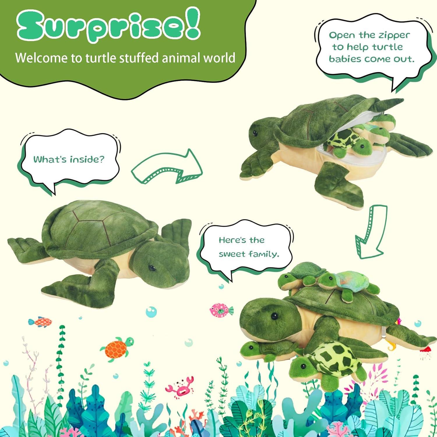 Tortuga de Peluche Mamá con 4 Bebés - XYHQYB 40.6 cm