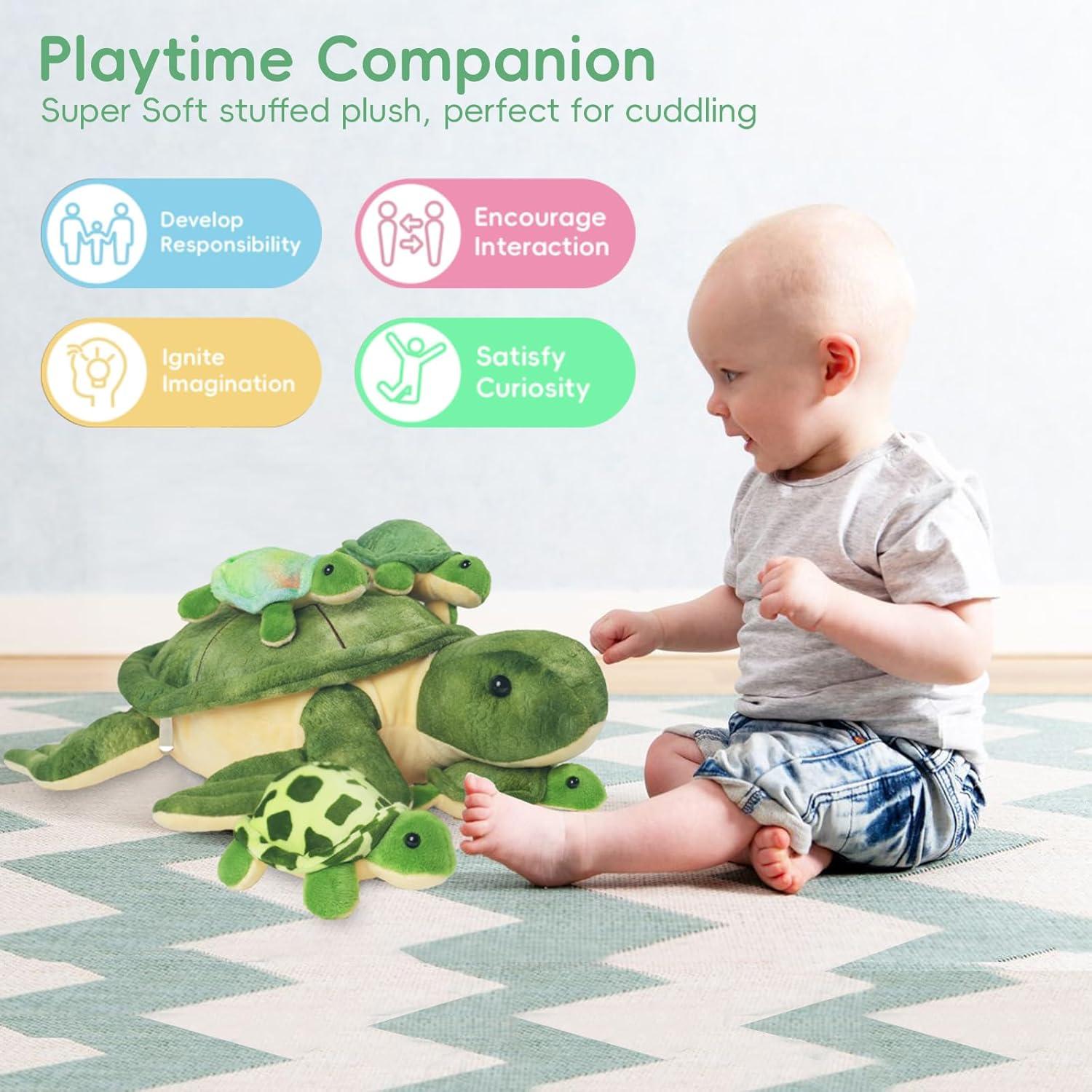 Tortuga de Peluche Mamá con 4 Bebés - XYHQYB 40.6 cm