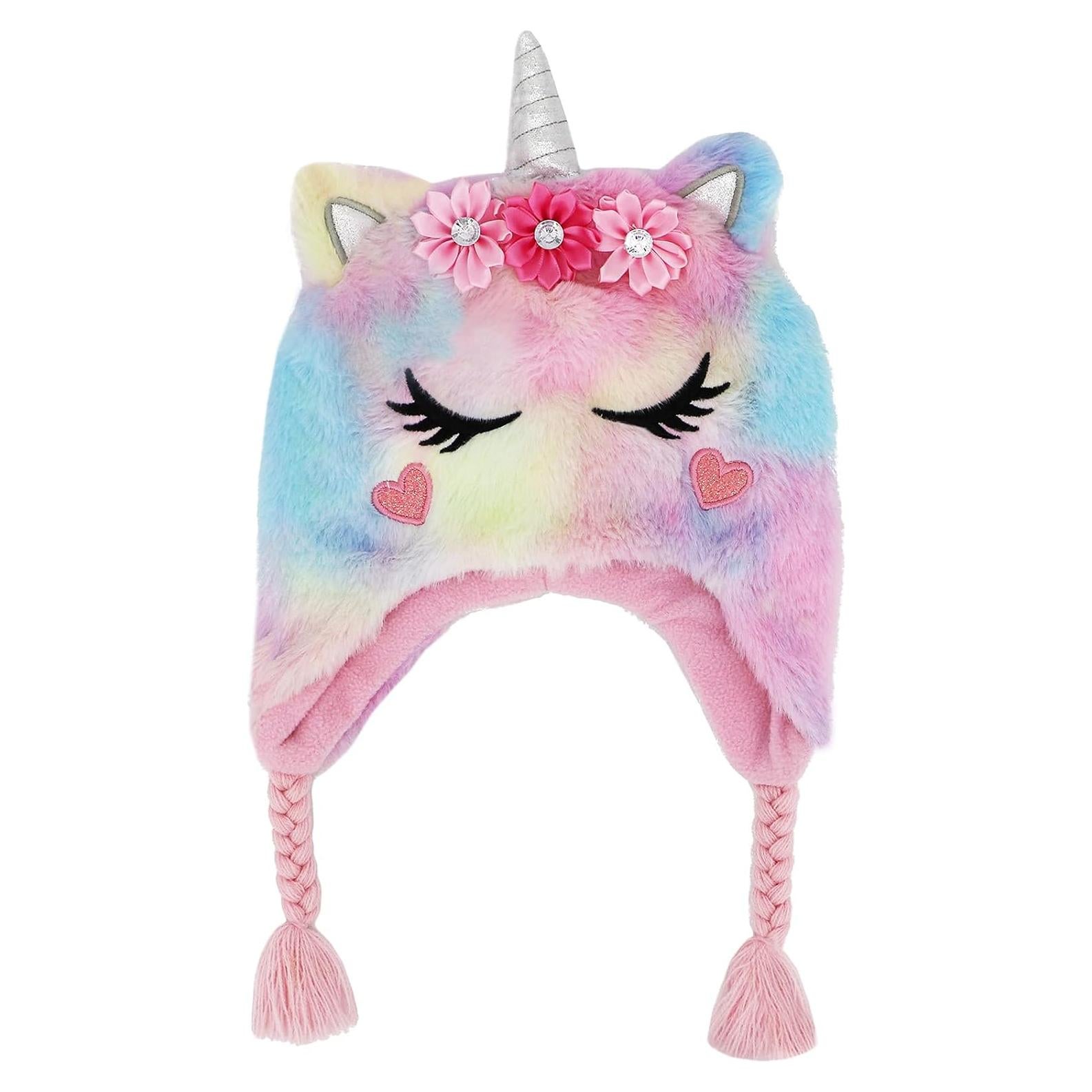 Gorro de Invierno Unicornio Arcoíris para Niñas 2-8 Años