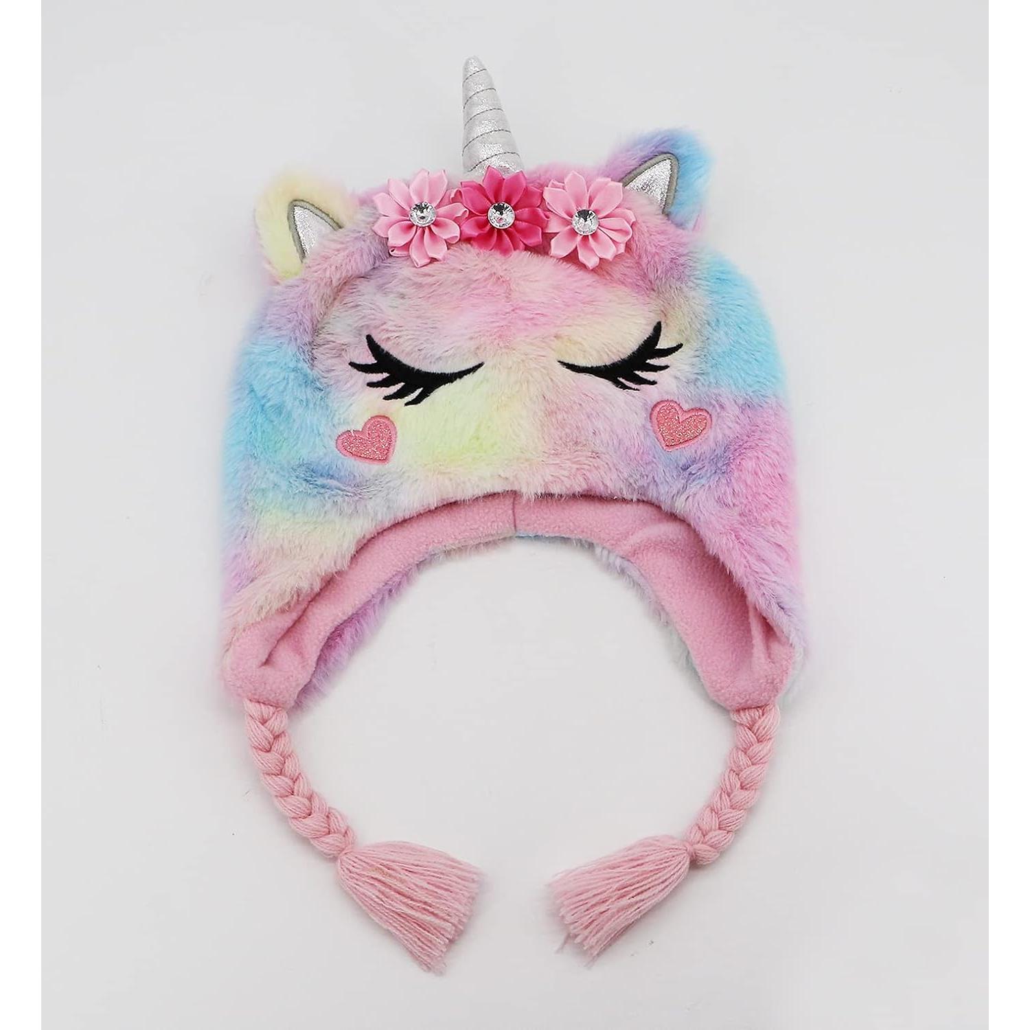 Gorro de Invierno Unicornio Arcoíris para Niñas 2-8 Años