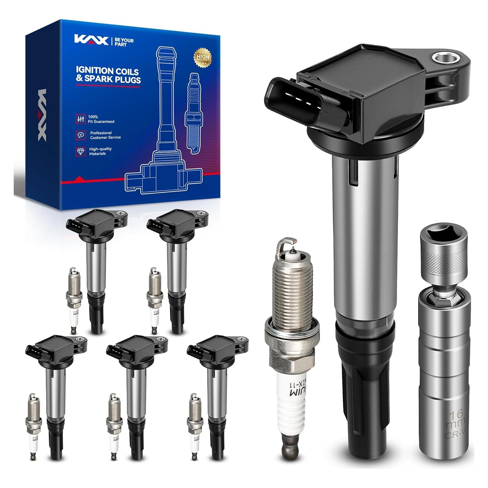 Juego de 6 Bobinas de Encendido KAX UF487 y Bujías Iridio para Toyota