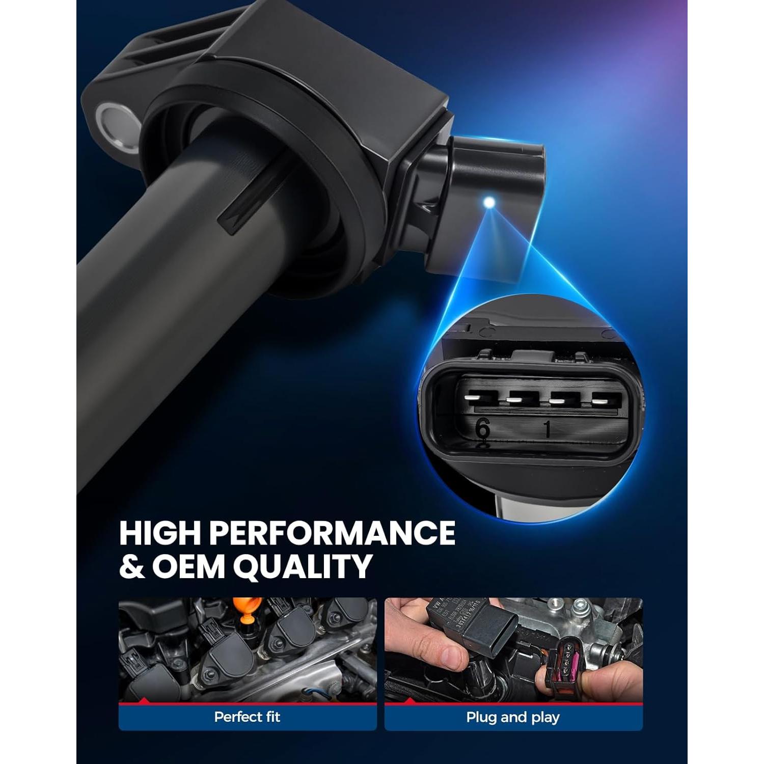 Juego de 6 Bobinas de Encendido KAX UF487 y Bujías Iridio para Toyota